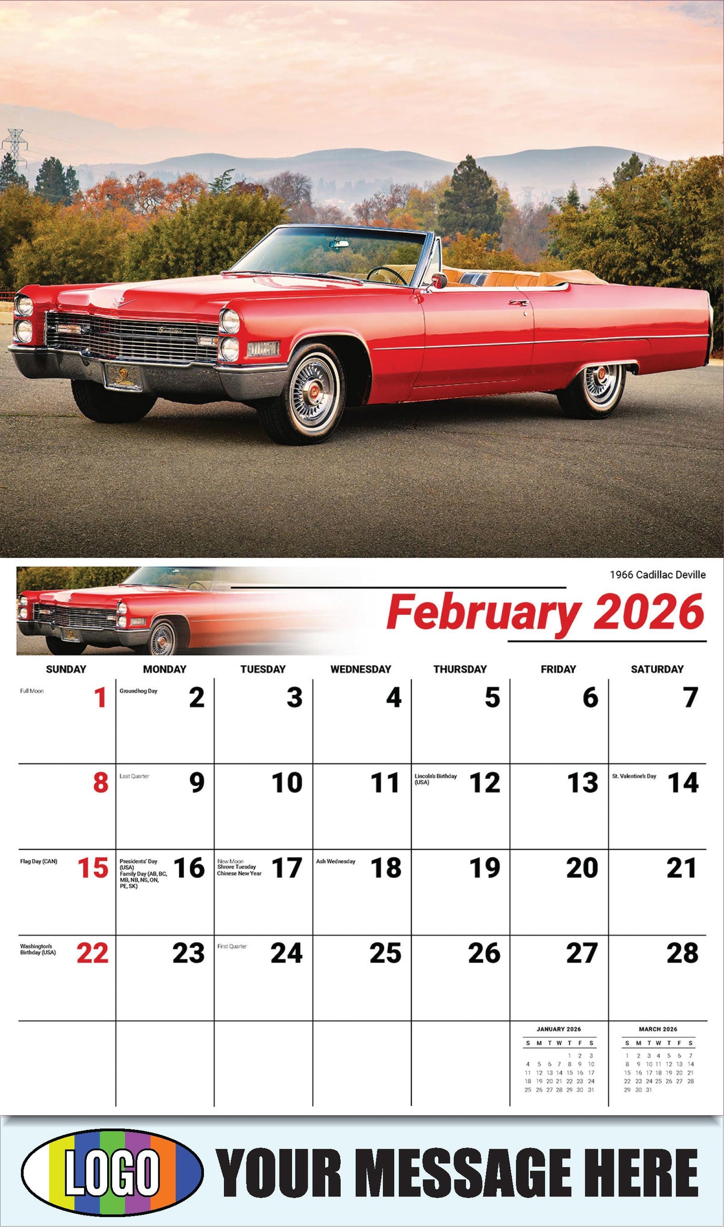 2026 Business Promotional Calendar - GM Classics - 1966 Cadillac Deville - February