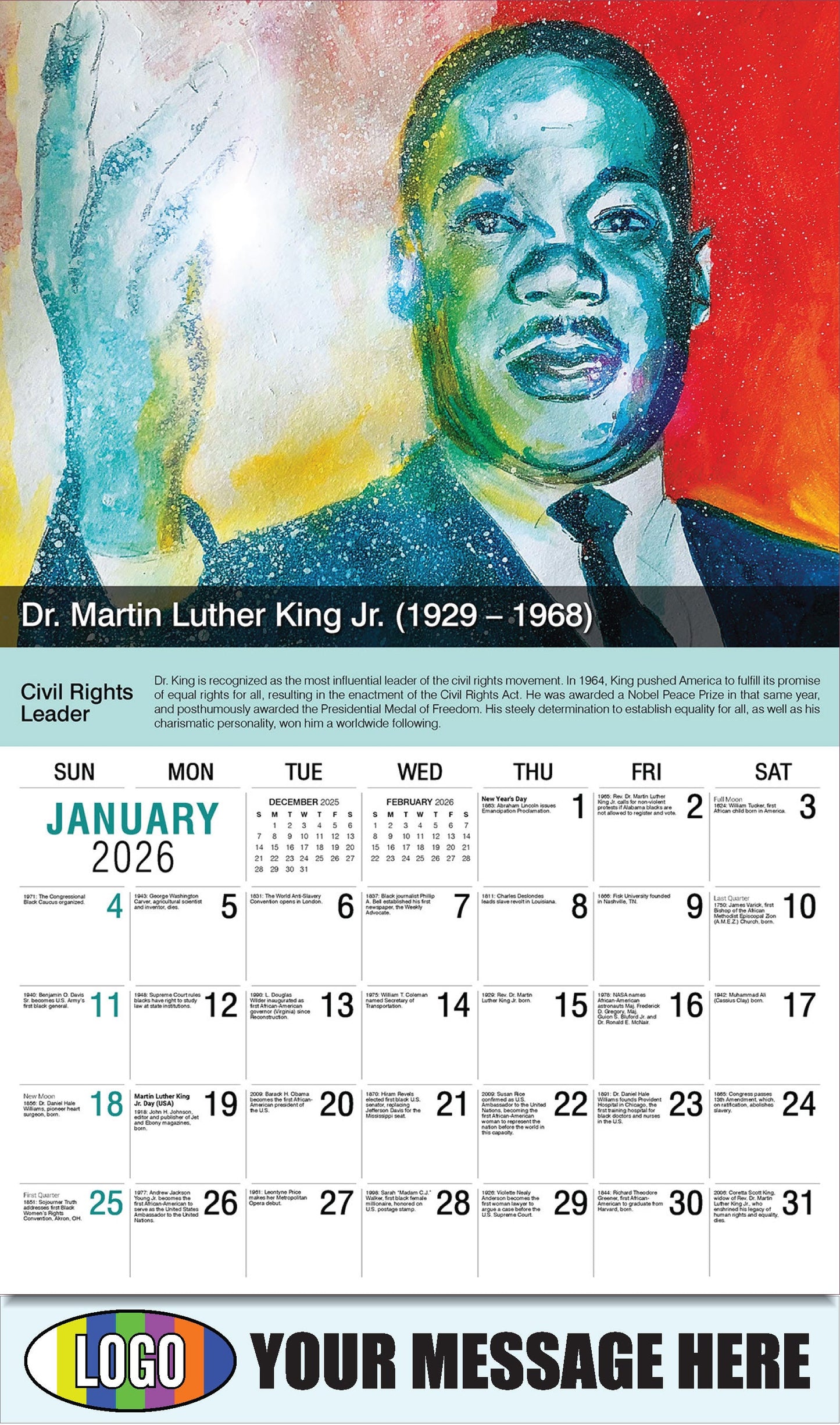 2026 Business Promotional Calendar - Black History - MLK by Joel Tesch - January