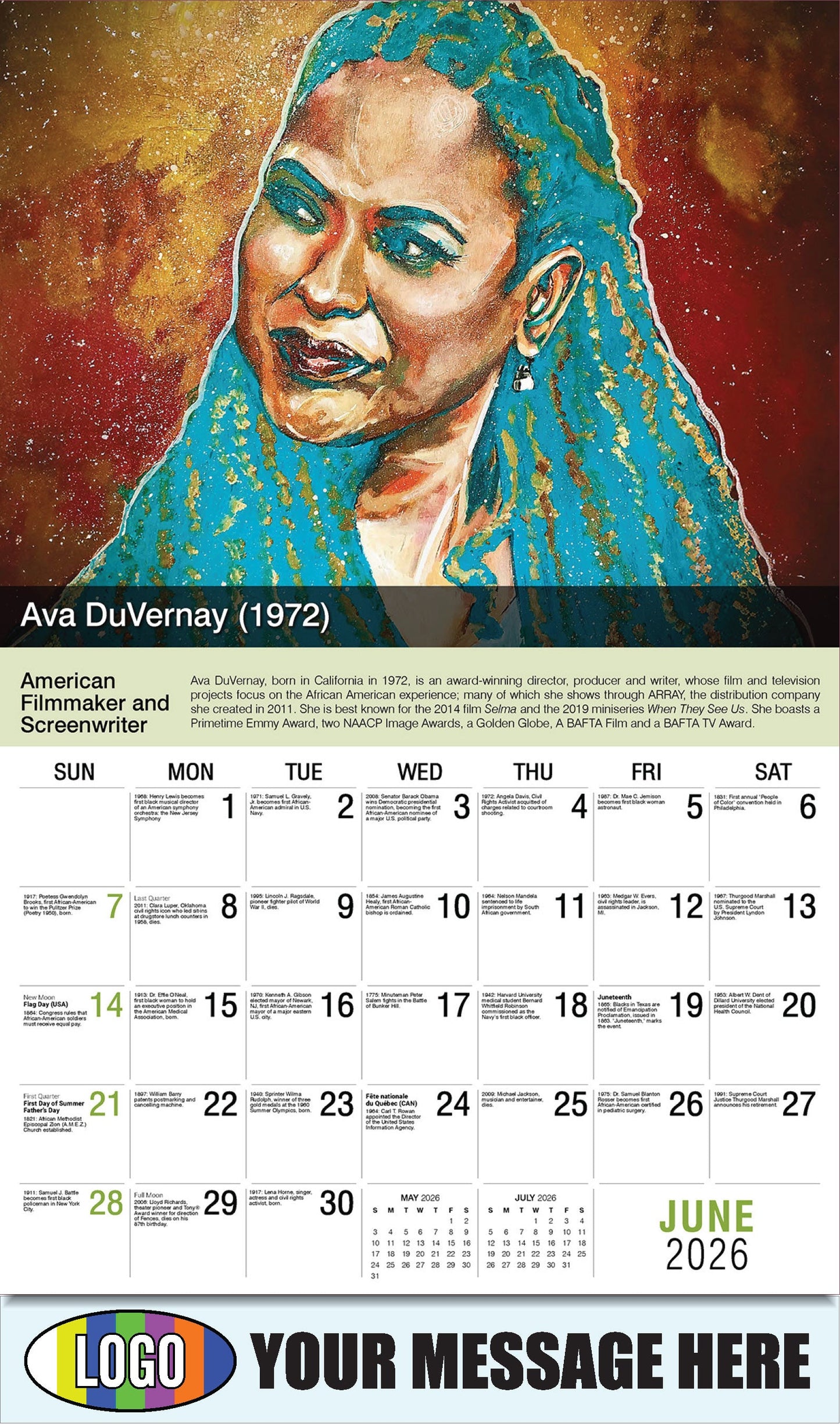 2026 Business Advertising Calendar - Black History - Ava DuVernay by Joel Tesch - June