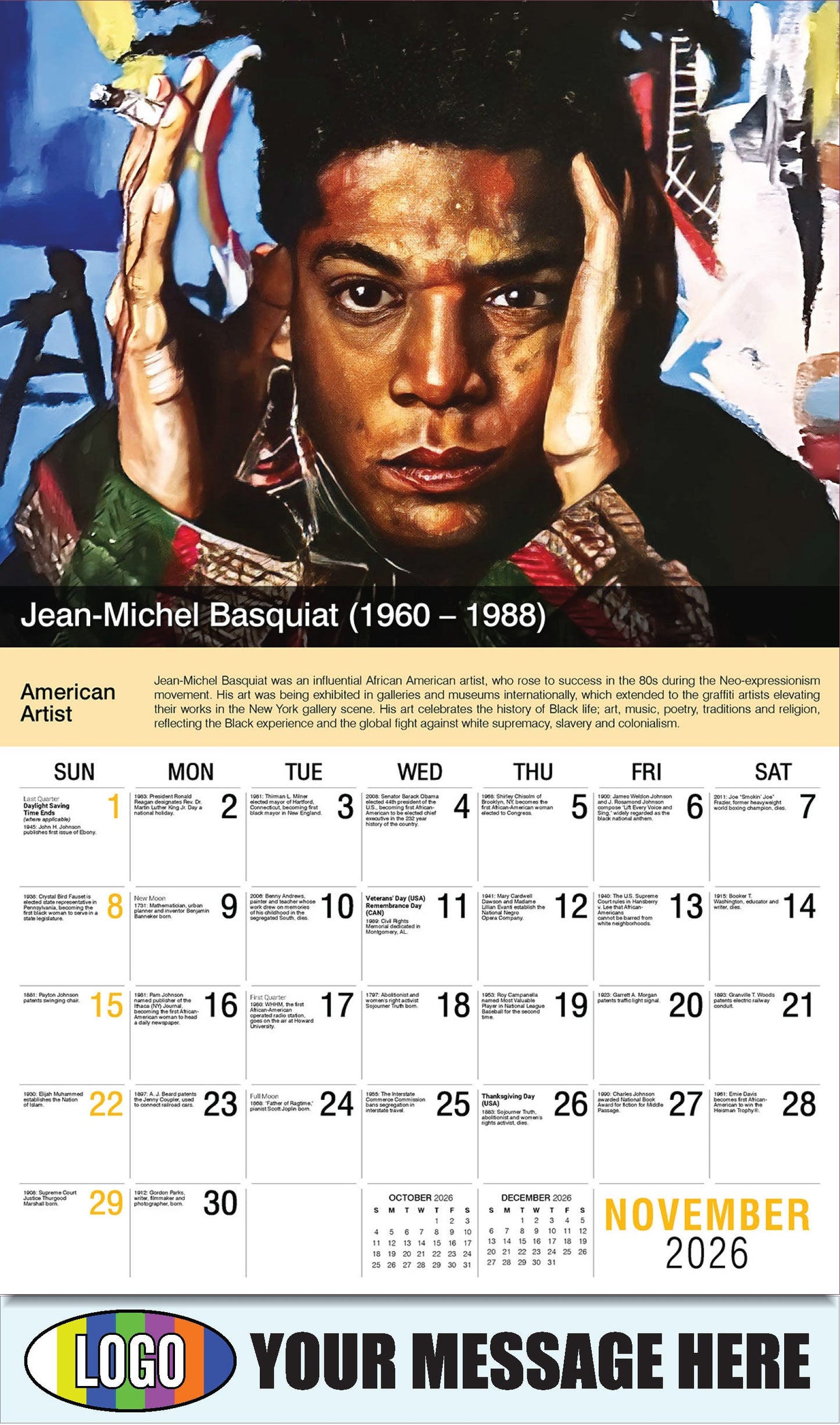2026 Business Promotion Calendar - Black History - Jean-Michel Basquiat by Joel Tesch - November