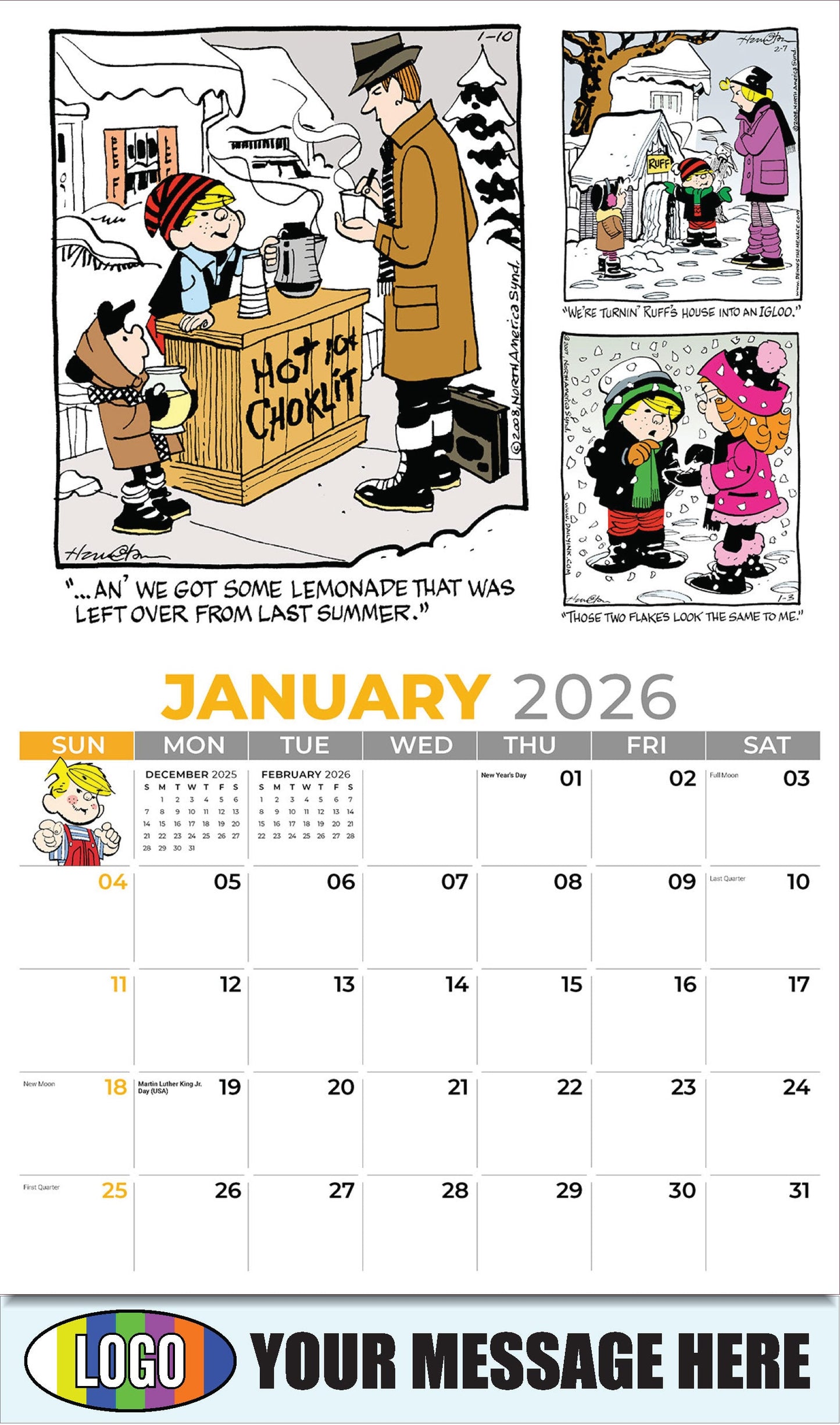 2026 Business Promotional Calendar - January - Dennis the Menace - ComicArt