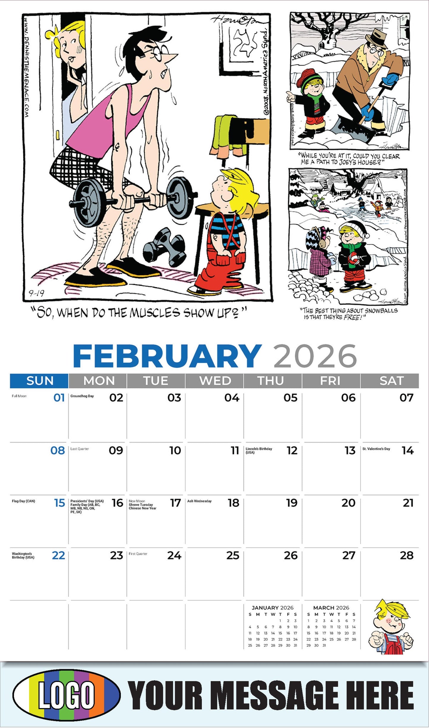 2026 Business Promotional Calendar - February - Dennis the Menace - ComicArt