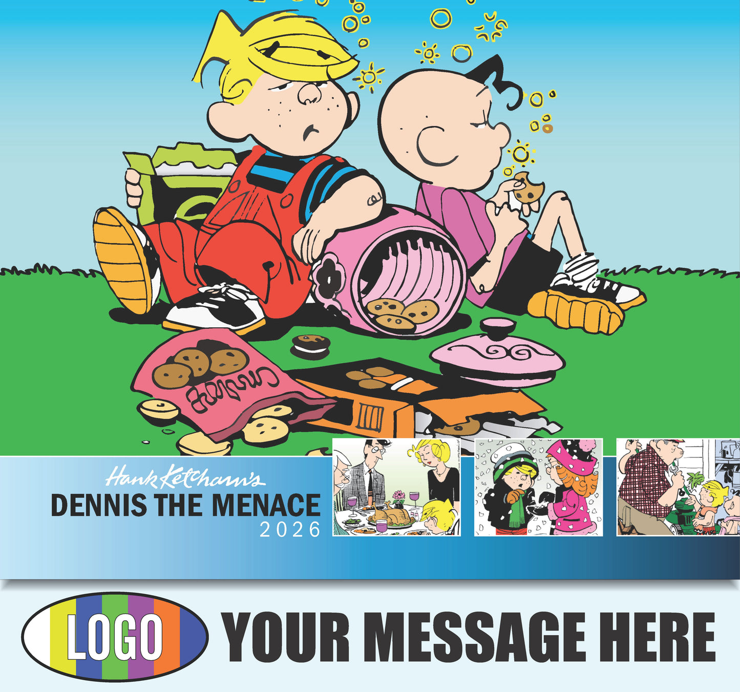 2026 Business Advertising Calendar - Dennis the Menace - Printed with your Logo, Name and message
