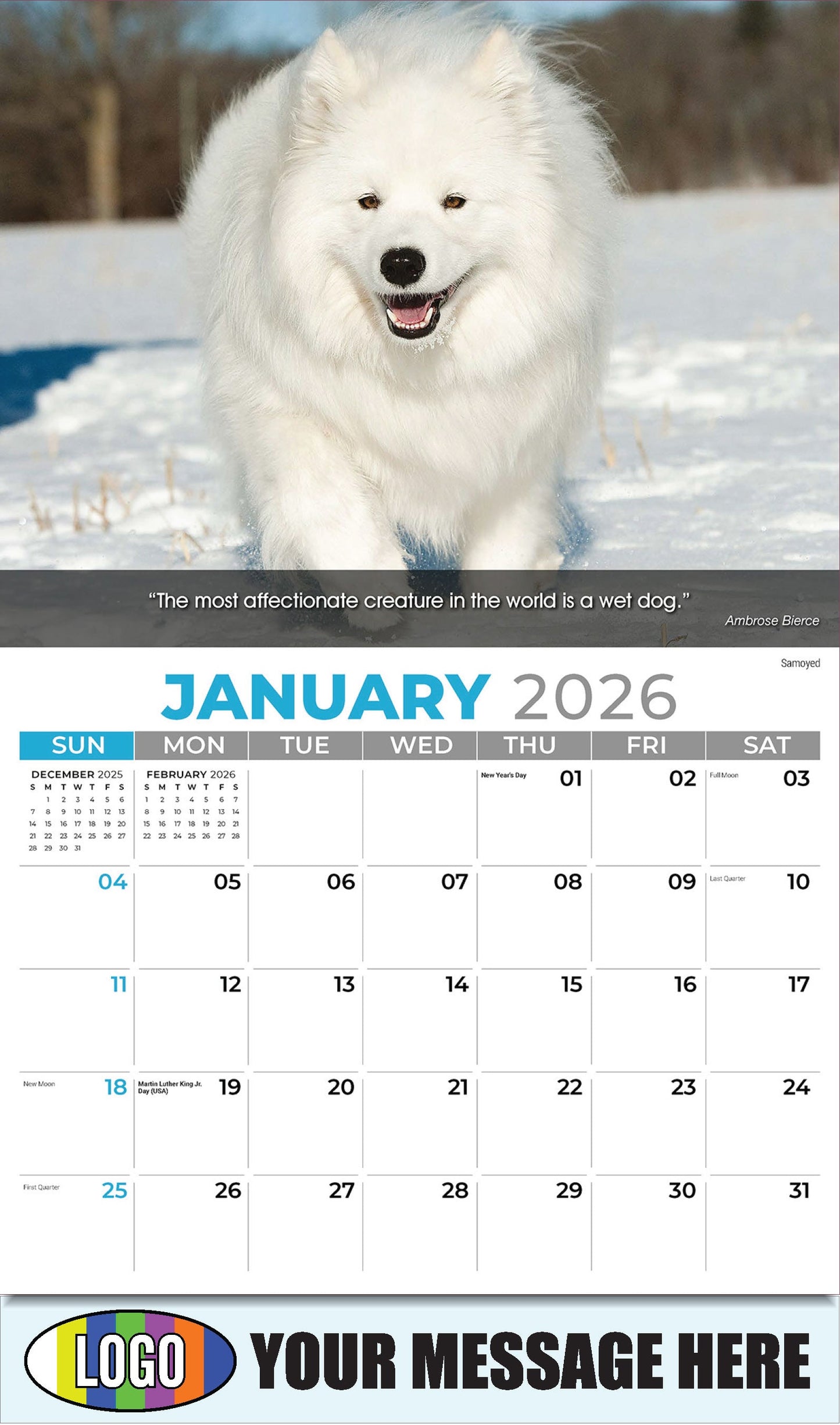 2026 Business Promotional Calendar - Dogs - January - Samoyed