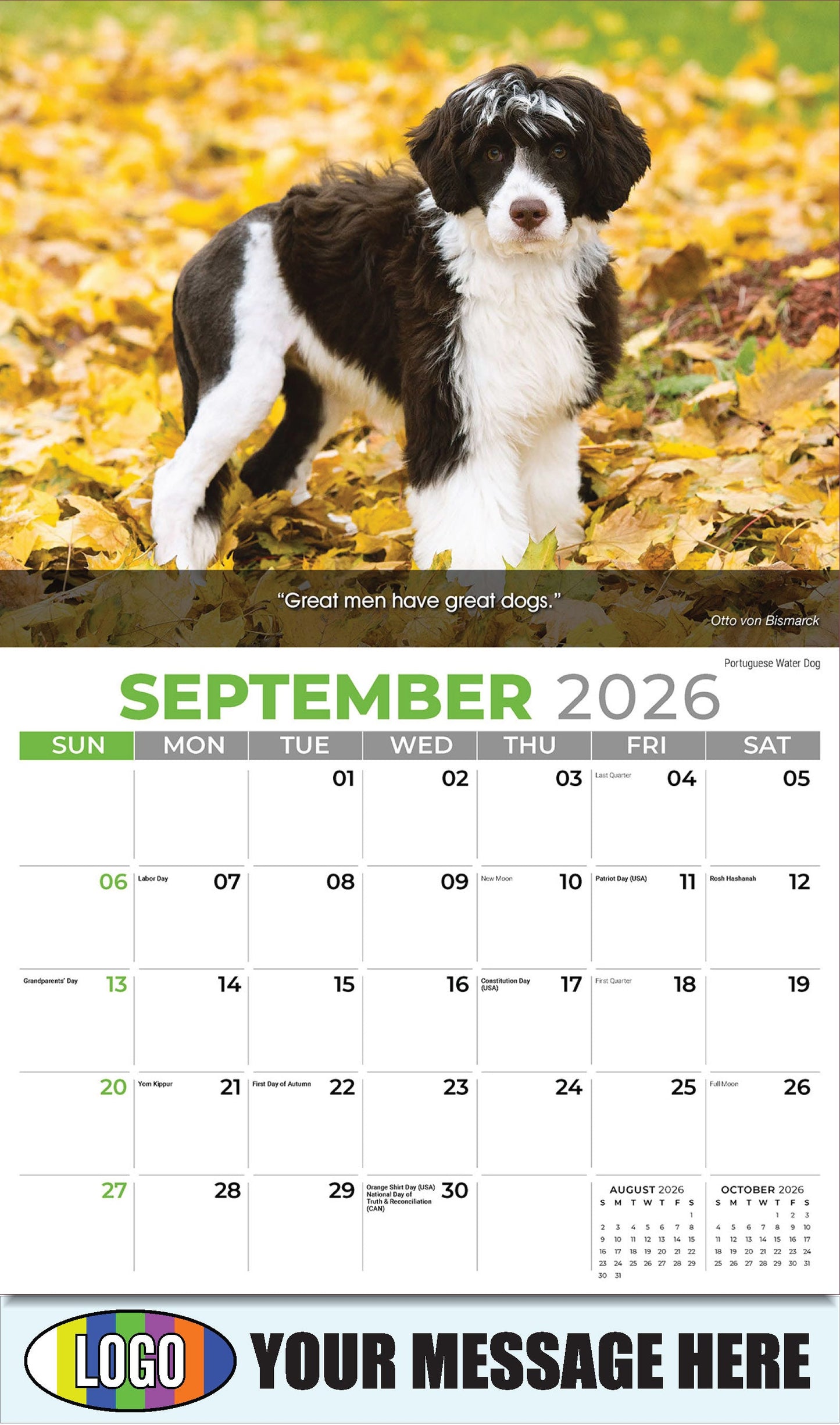 2026 Business Promo Calendar - Dogs - September - Portuguese Water Dog