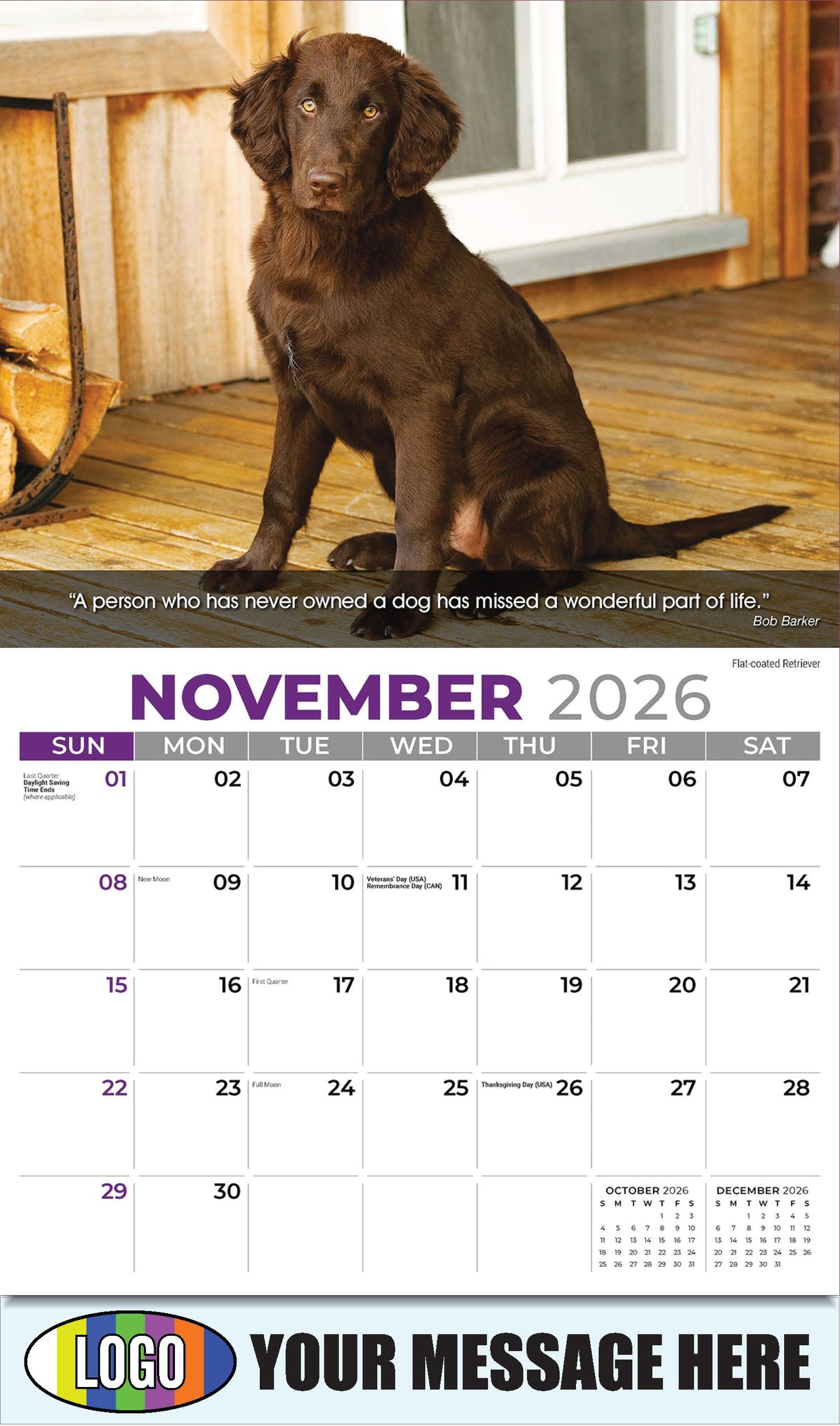 2026 Business Promotion Calendar - Dogs - November - Flat-coated Retriever