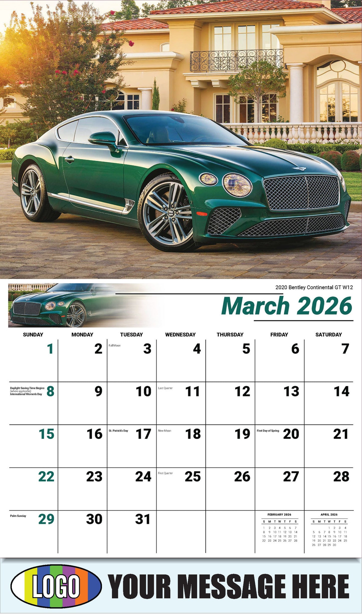 2026 Business Promotional Calendar - Exotic Cars - March - 2020 Bentley Continental GT W12
