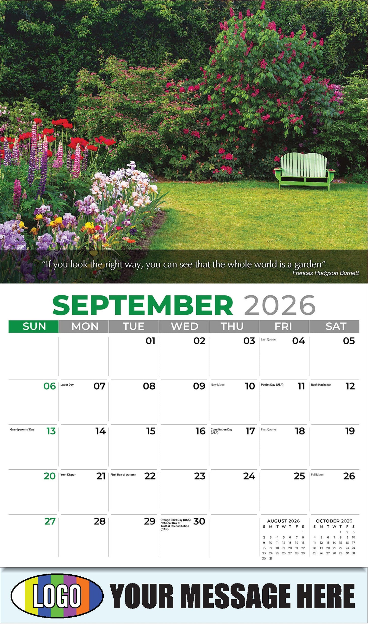 2026 Business Promo Calendar - Flowers and Gardens - September