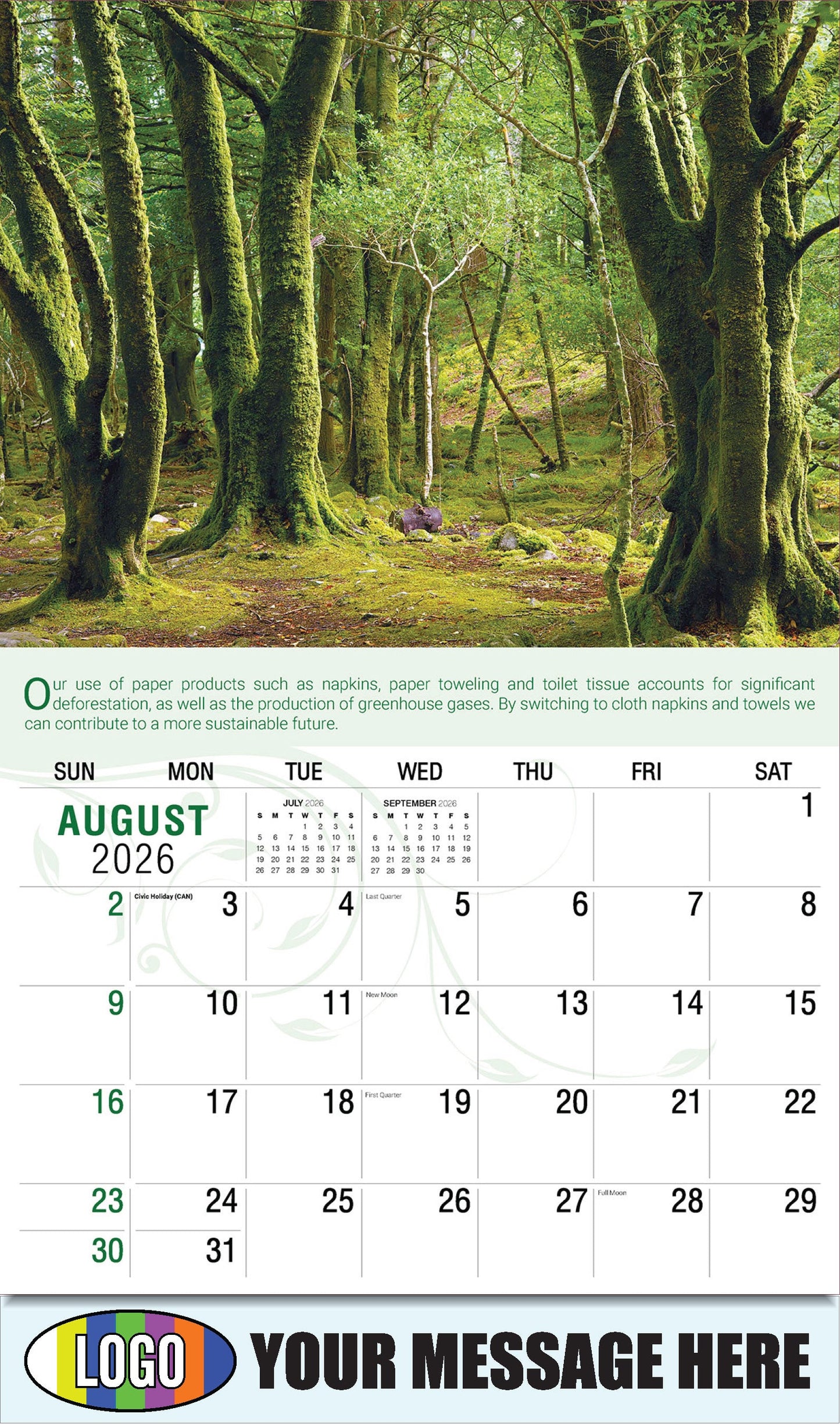 2026 Business Promo Calendar - Go Green - August