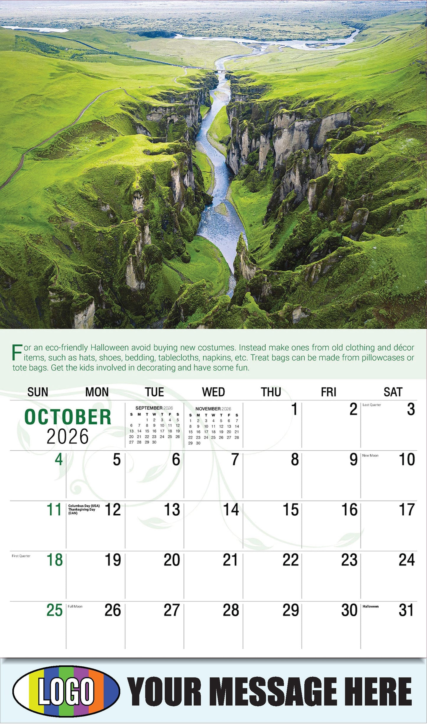 2026 Business Promotion Calendar - Go Green - October