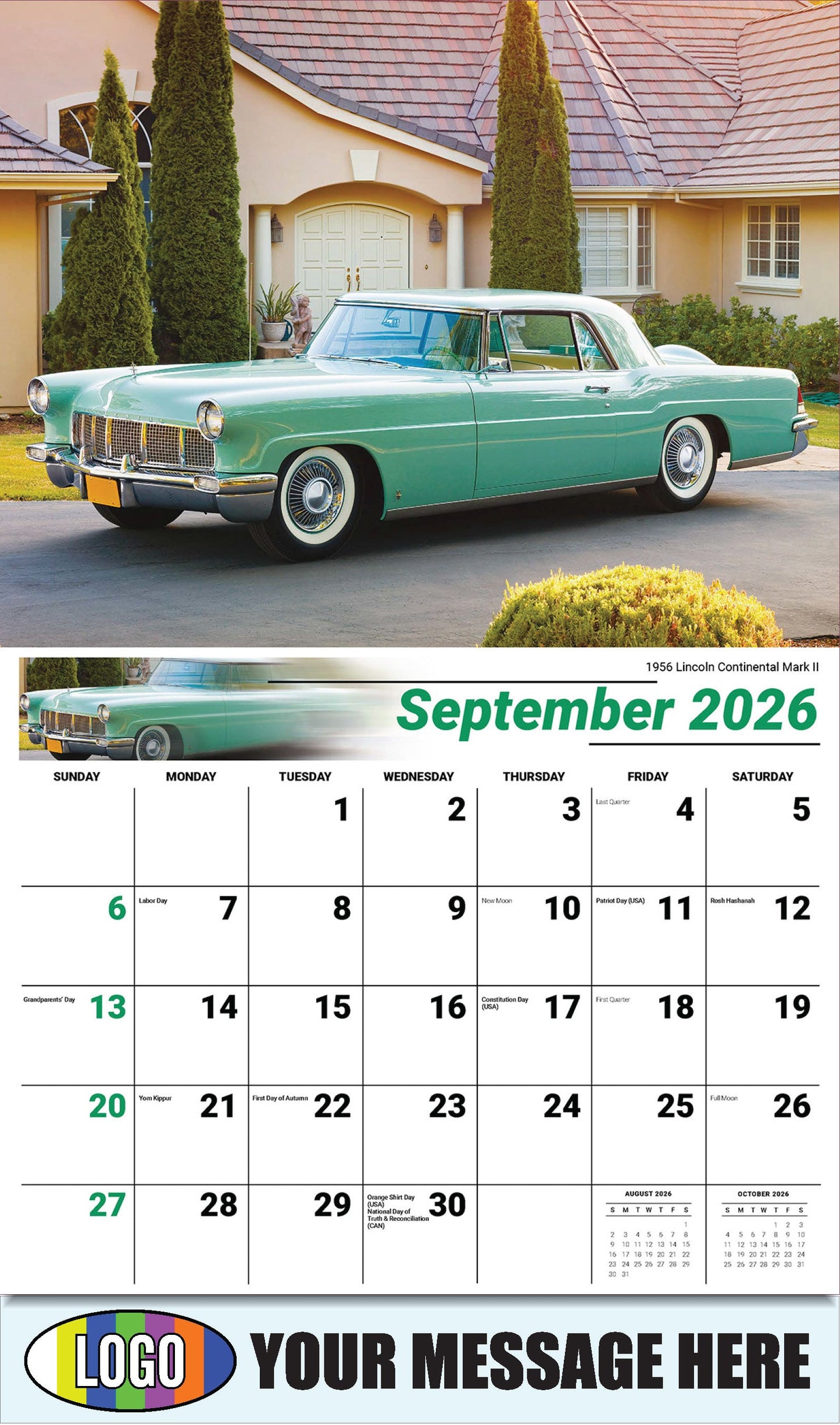 2026 Business Promo Calendar - Henry's Heritage FORD Cars - 1956 Lincoln Continental Mark II - September
