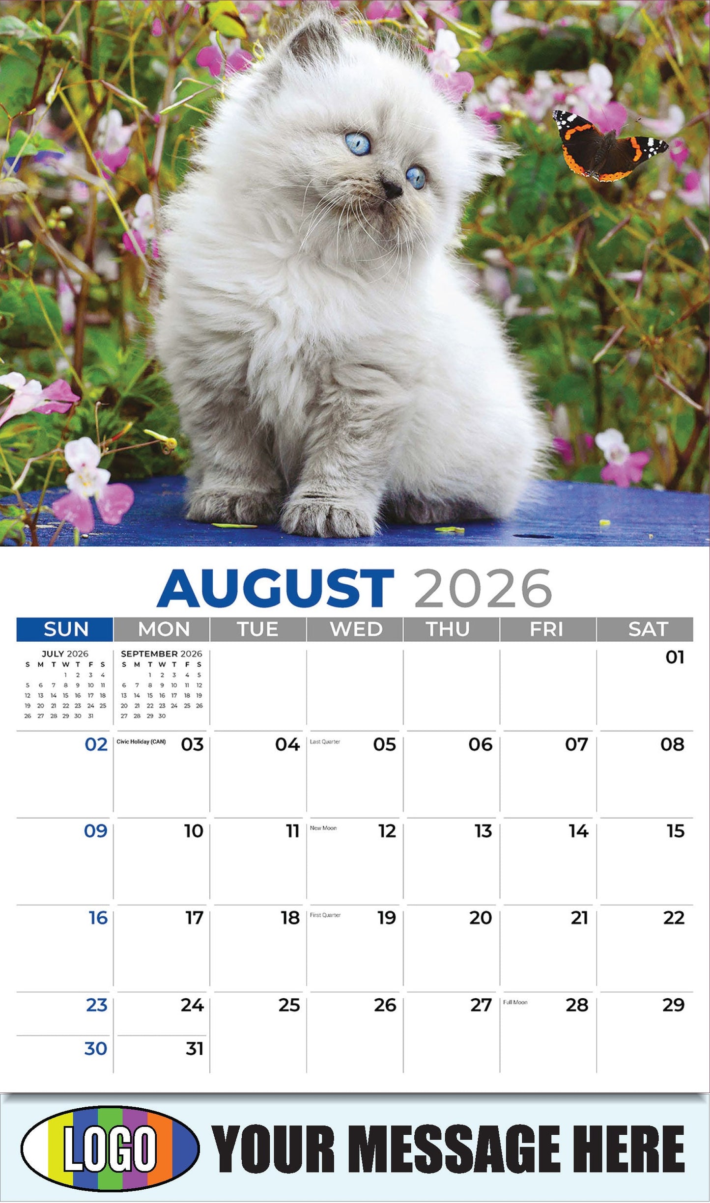 2026 Business Promo Calendar - Kittens - August