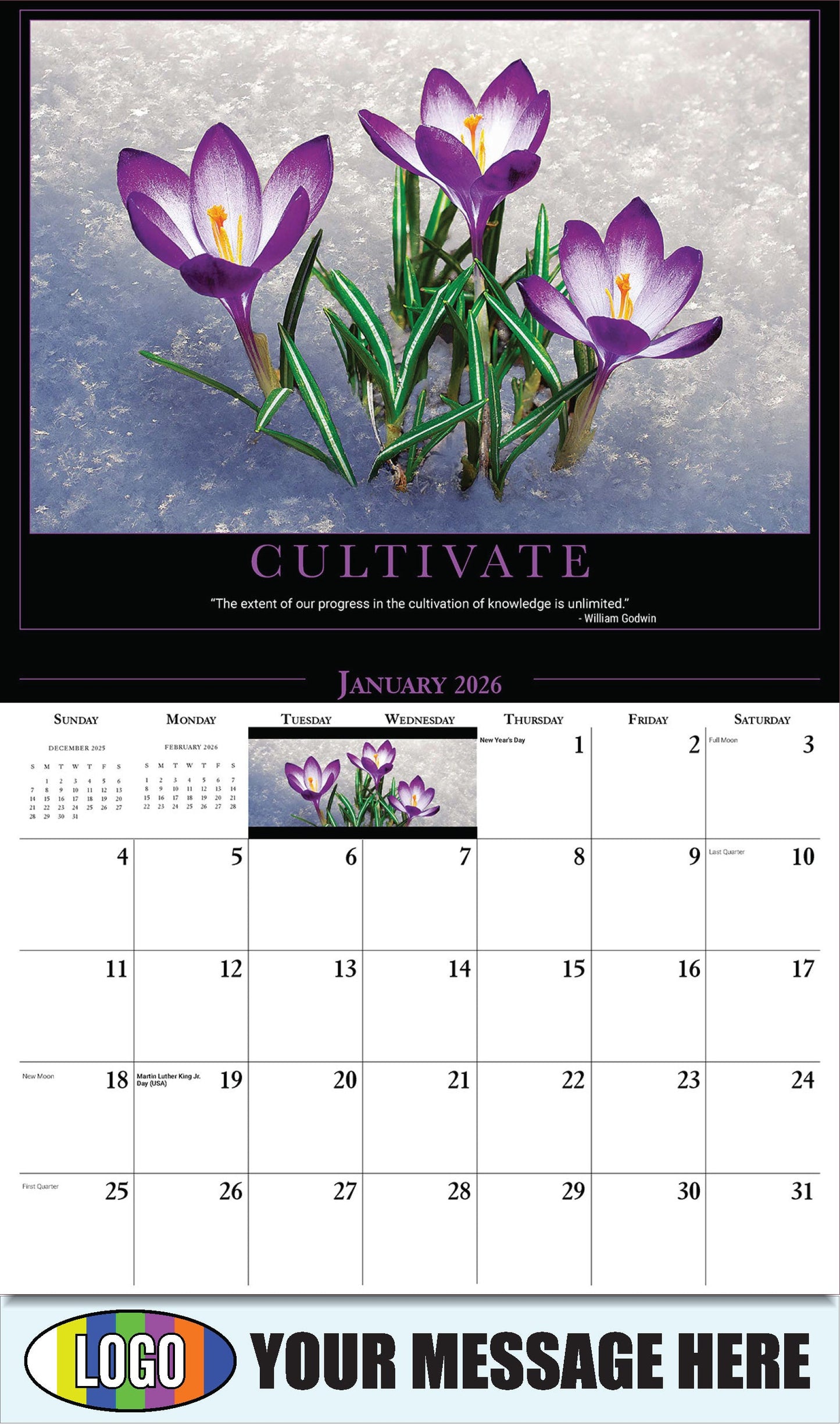 2026 Business Promotional Calendar - Motivational Quotes - CULTIVATE - January