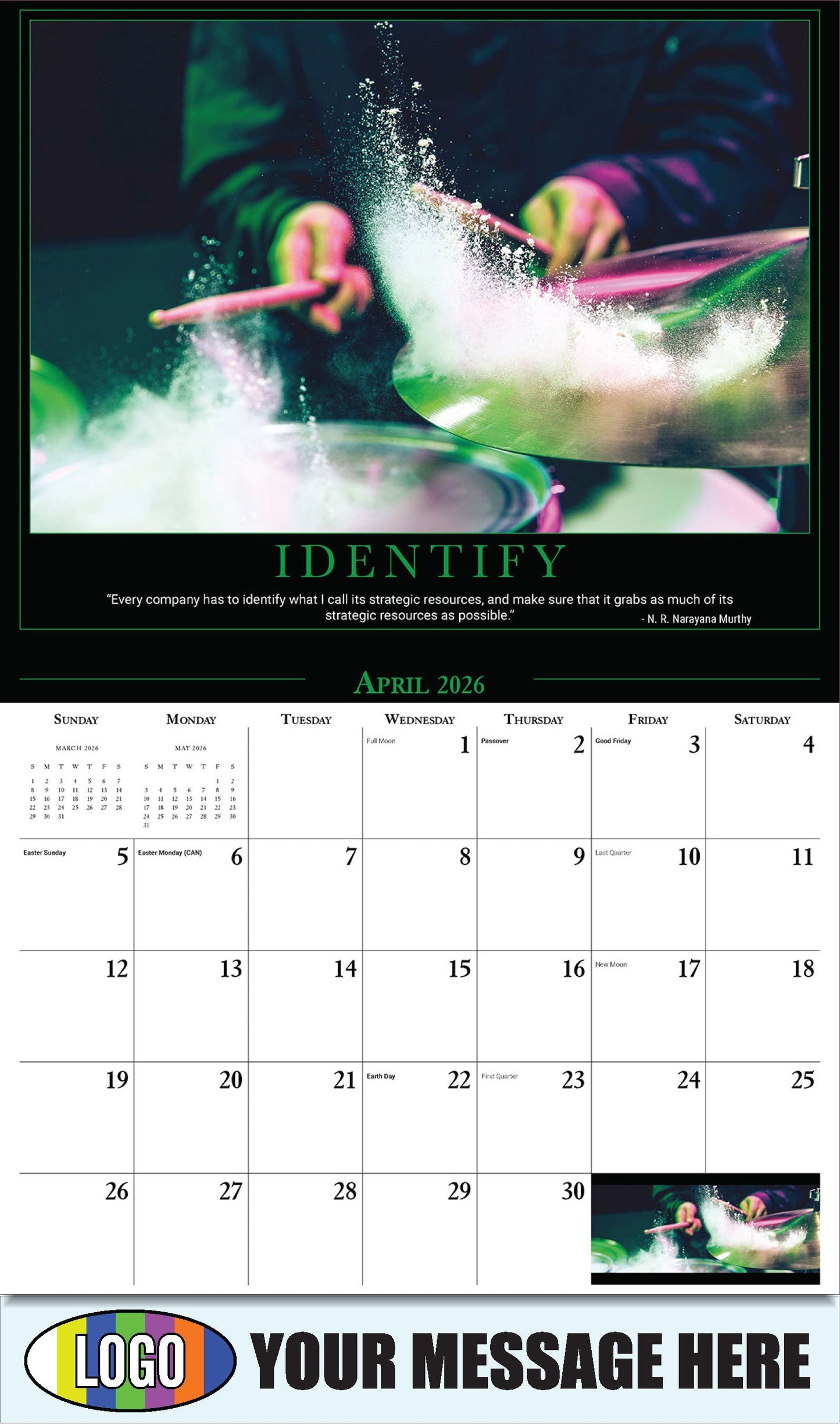 2026 Business Advertising Calendar - Motivational Quotes - IDENTIFY - April
