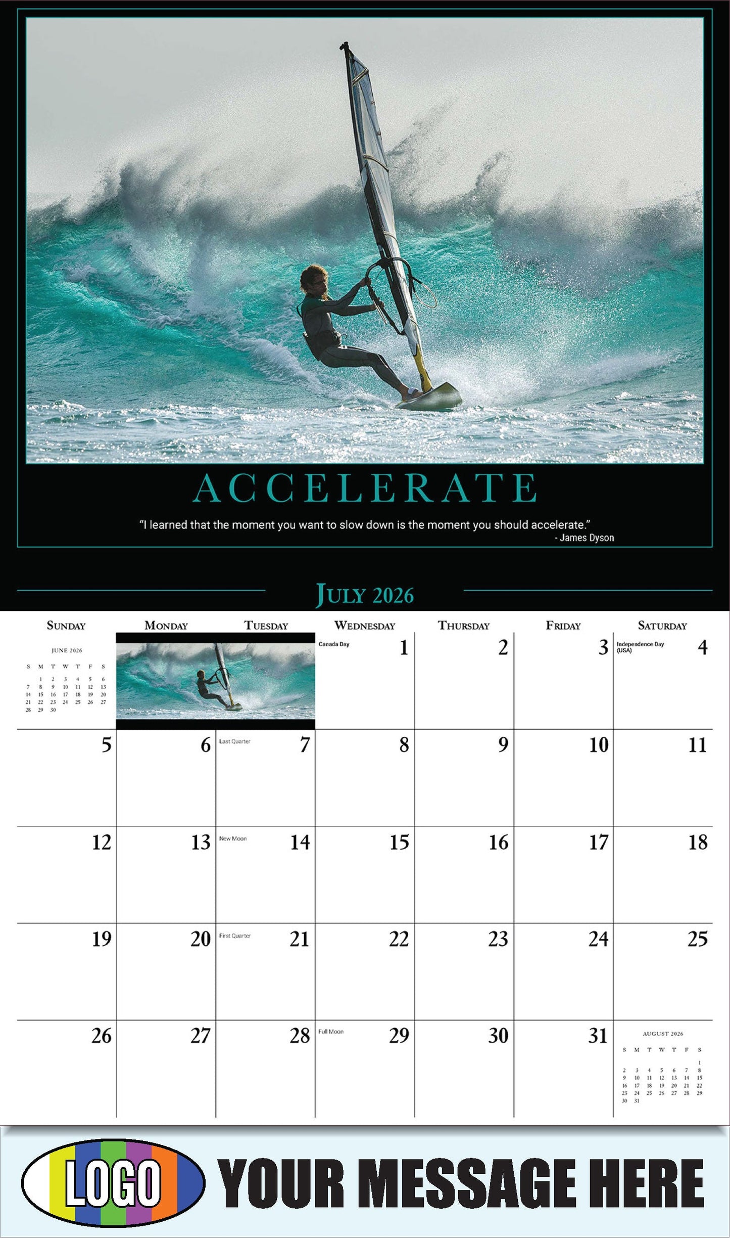 2026 Business Promo Calendar - Motivational Quotes - ACCELERATE - July