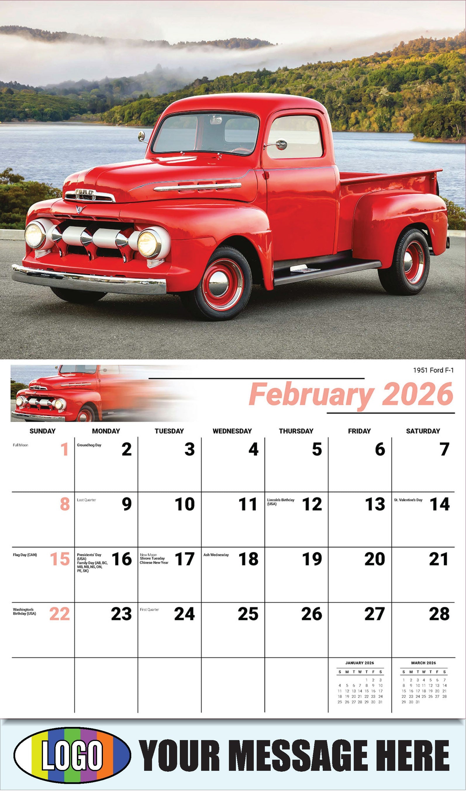 2026 Business Promotional Calendar - Pumped-Up Pickups - 1951 Ford F-1 Pickup - February