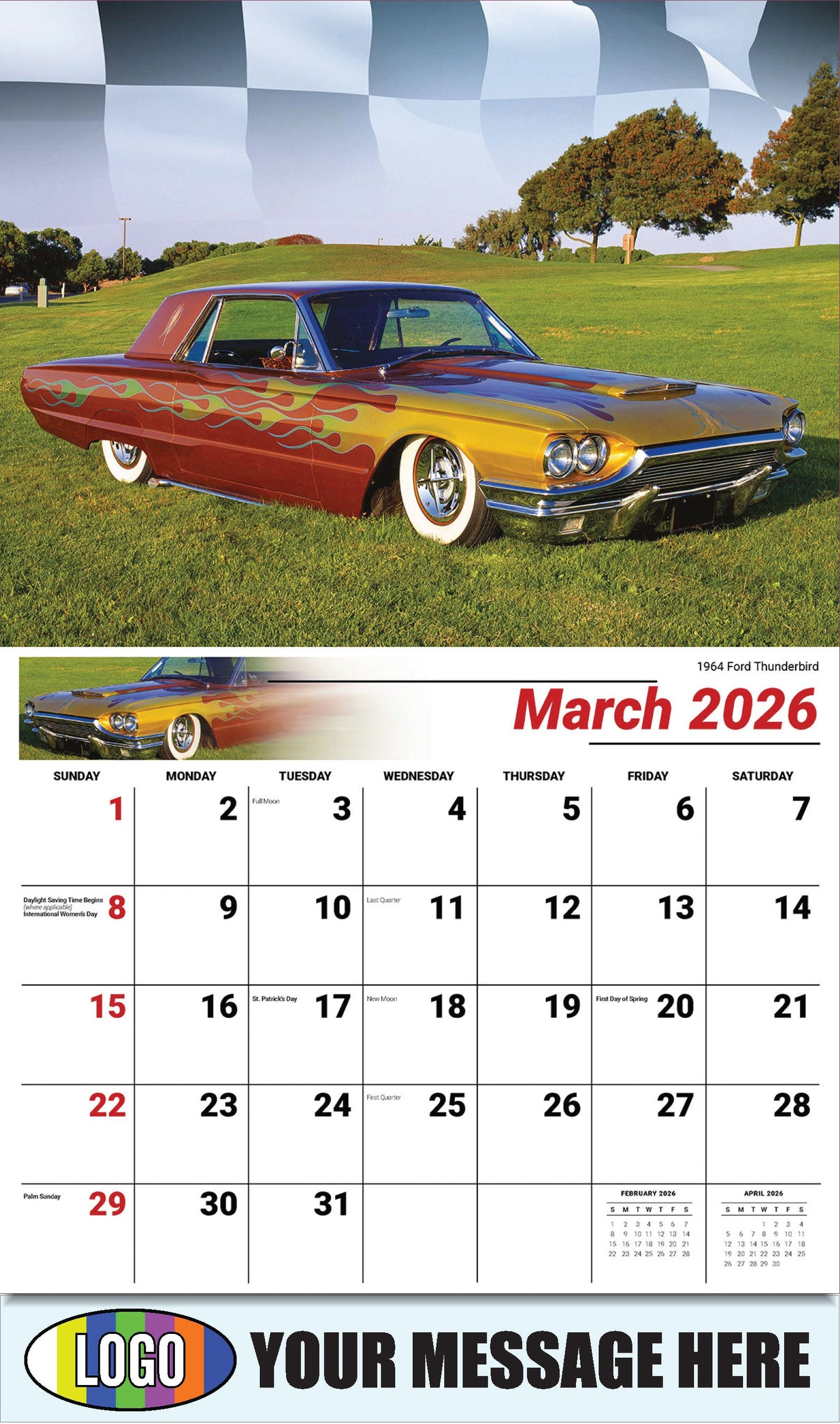 2026 Business Promotional Calendar - Road Warriors - 1964 Ford Thunderbird - March