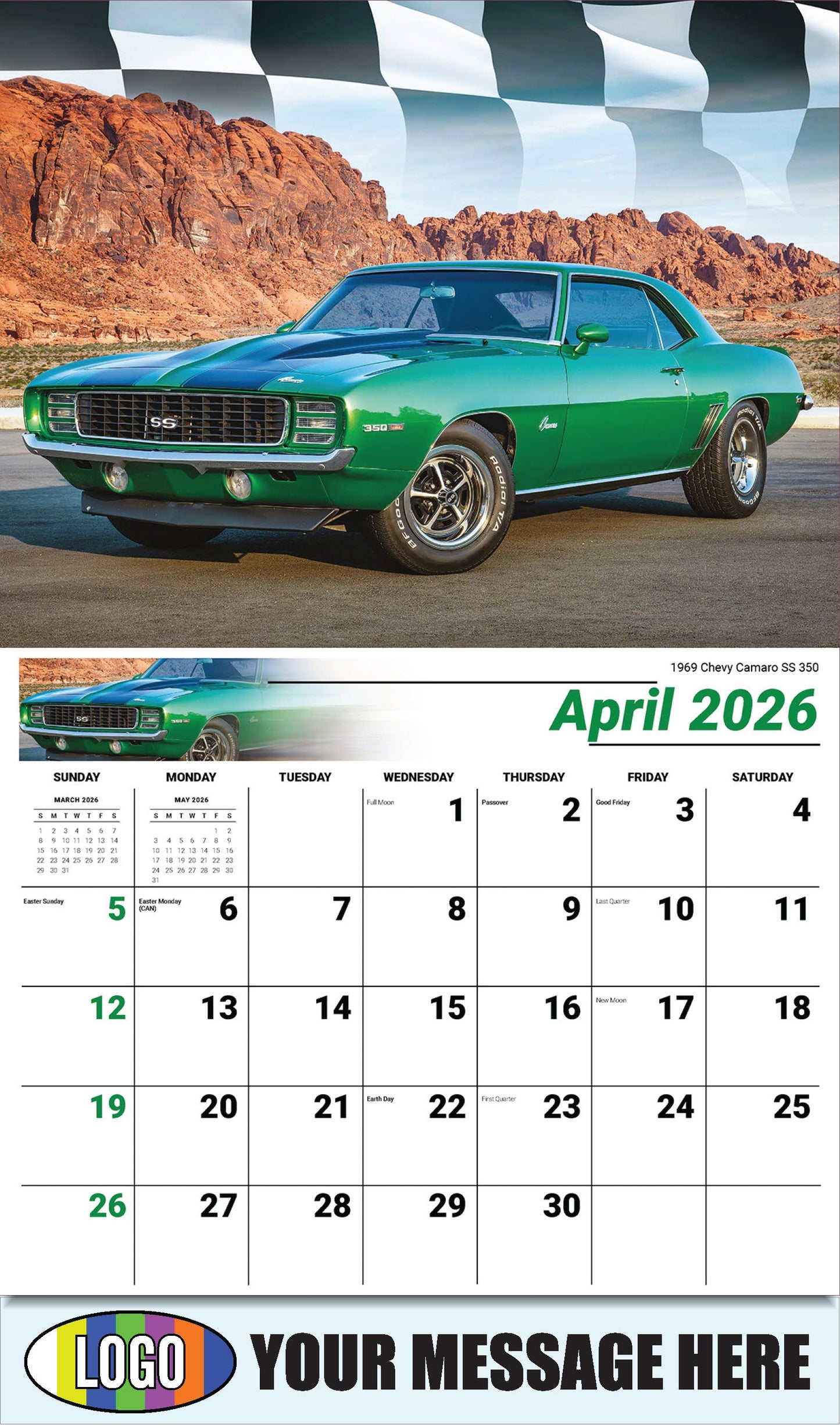 2026 Business Advertising Calendar - Road Warriors - 1969 Chevy Camaro SS 350 - April