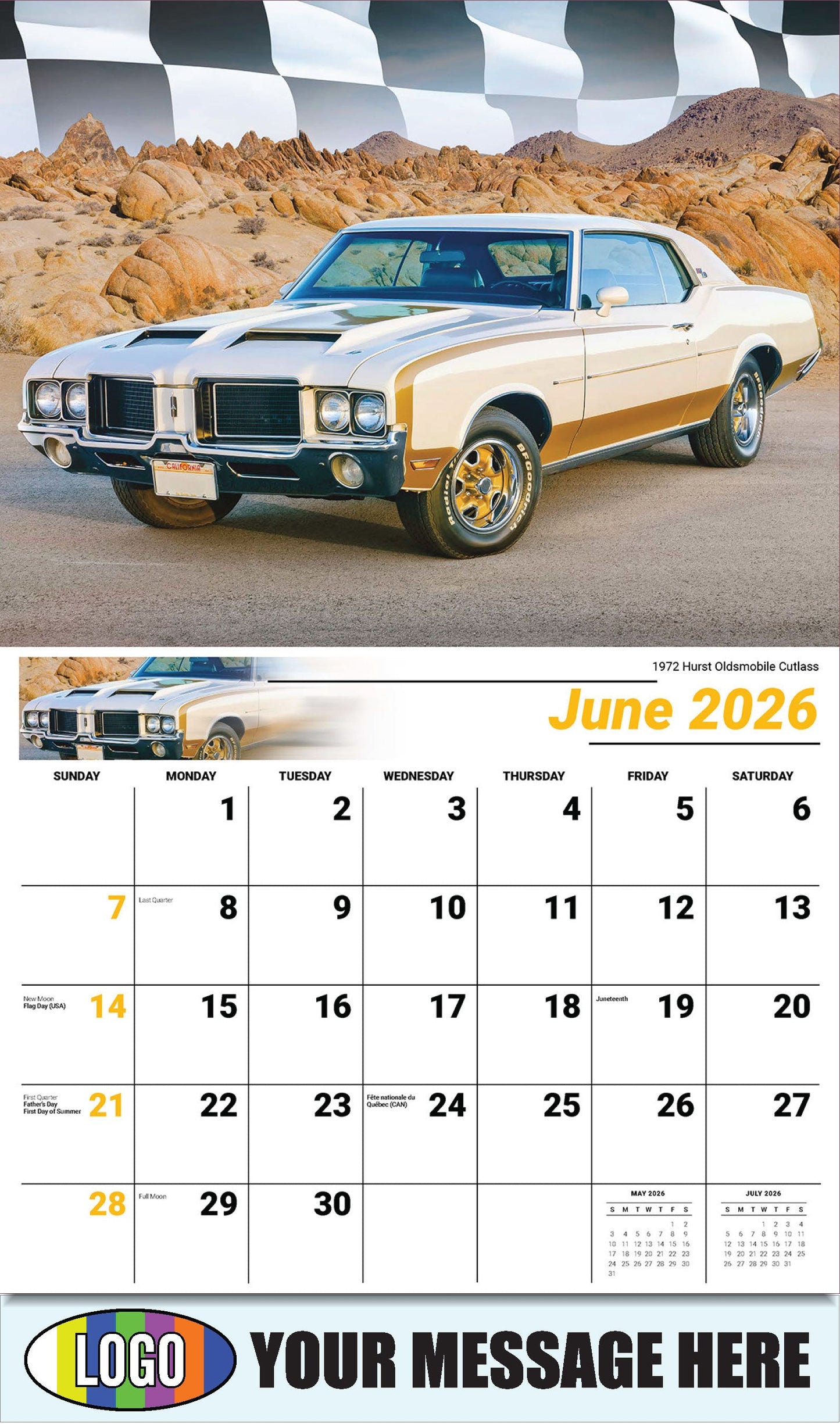 2026 Business Advertising Calendar - Road Warriors - 1972 Hurst Oldsmobile Cutlass - June