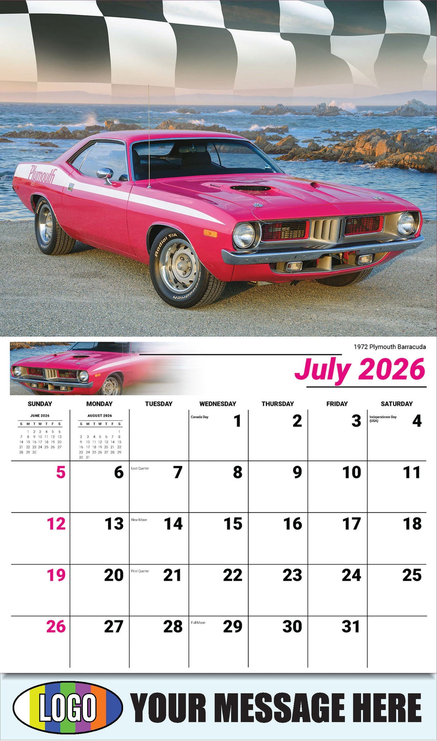 2026 Business Promo Calendar - Road Warriors - 1972 Plymouth Barracuda - July