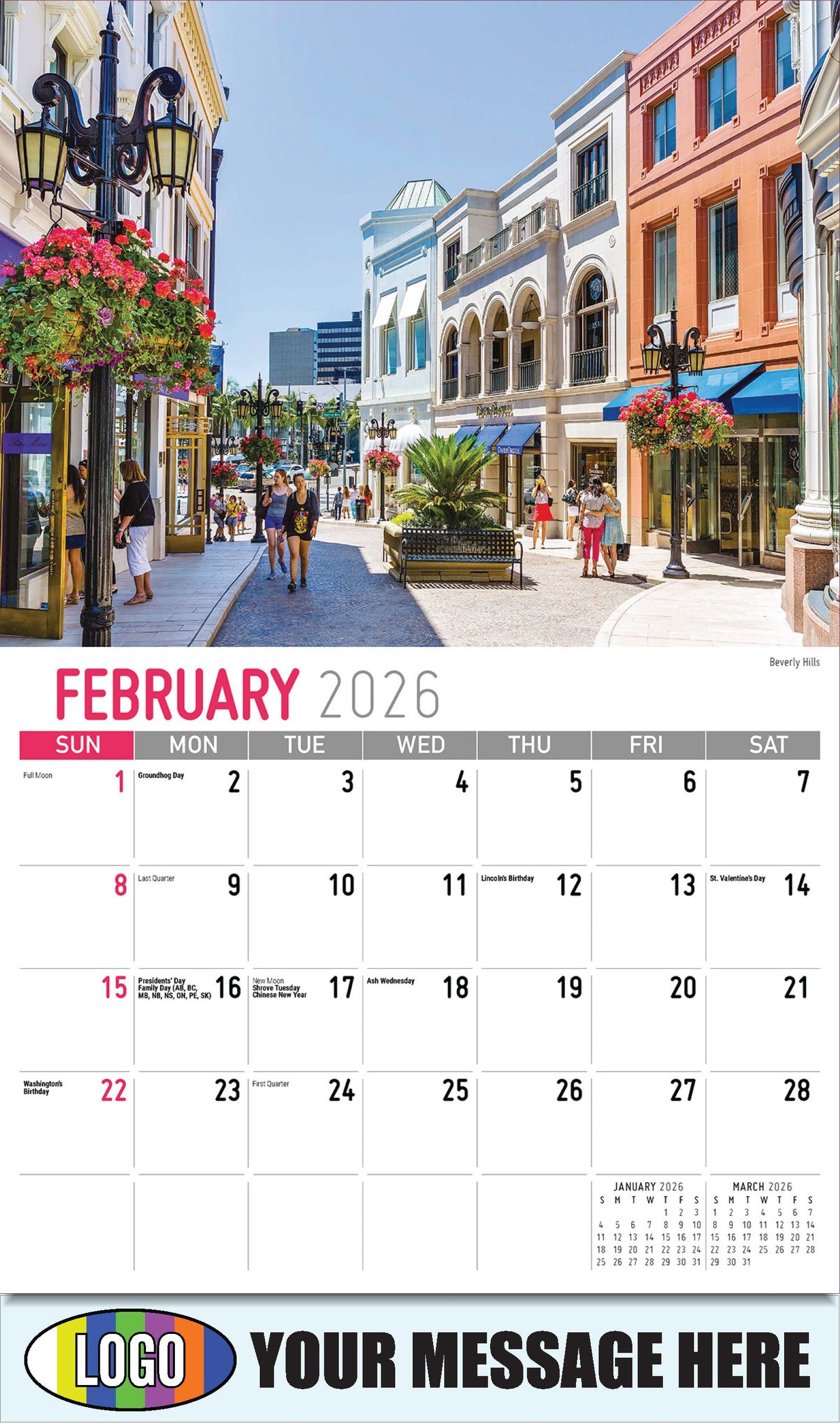 2026 Business Promotional Calendar - Scenes of California - Beverly Hills - February