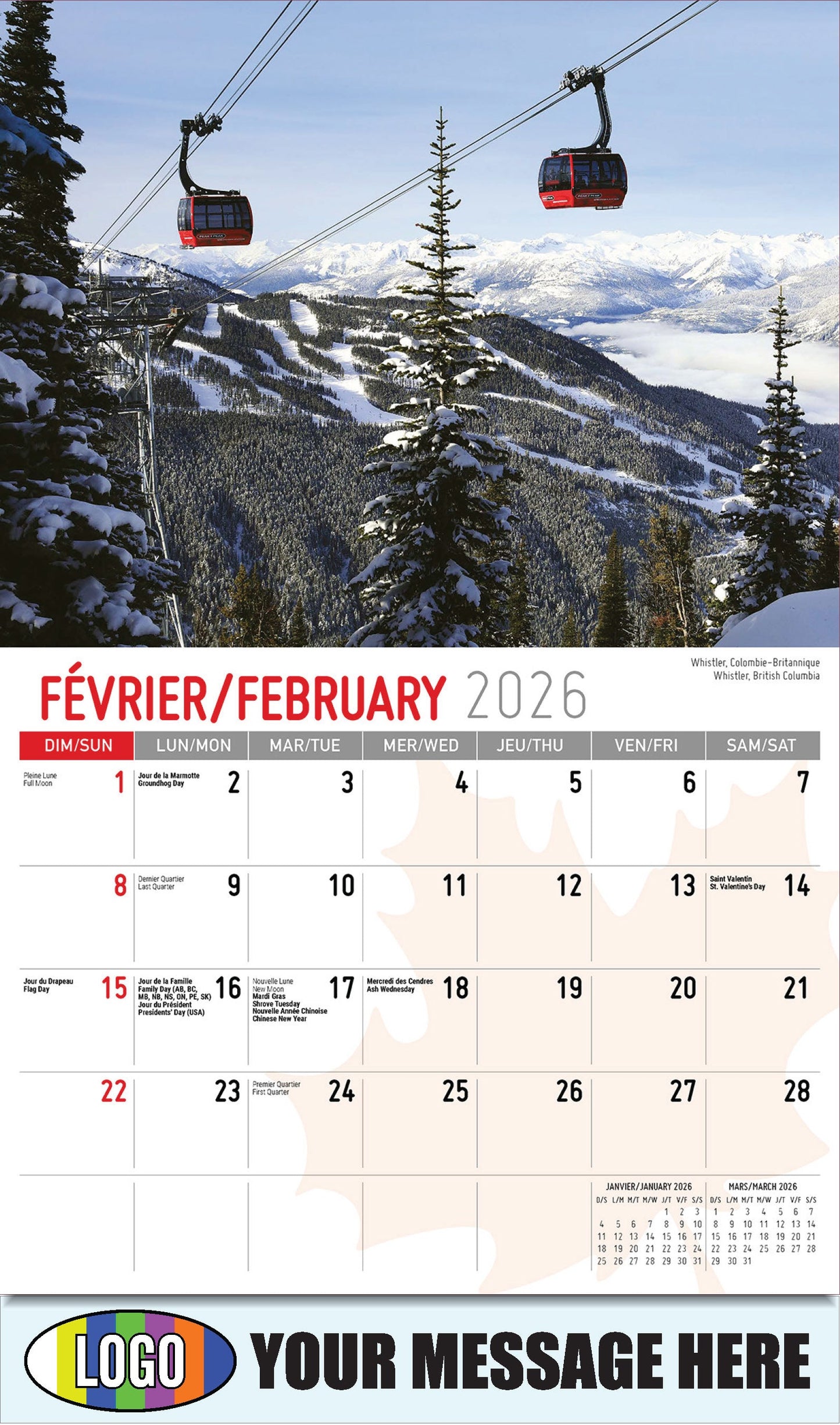2026 Business Promotional Calendar - Scenes of Canada - Whistler, Colombie-Britannique - February