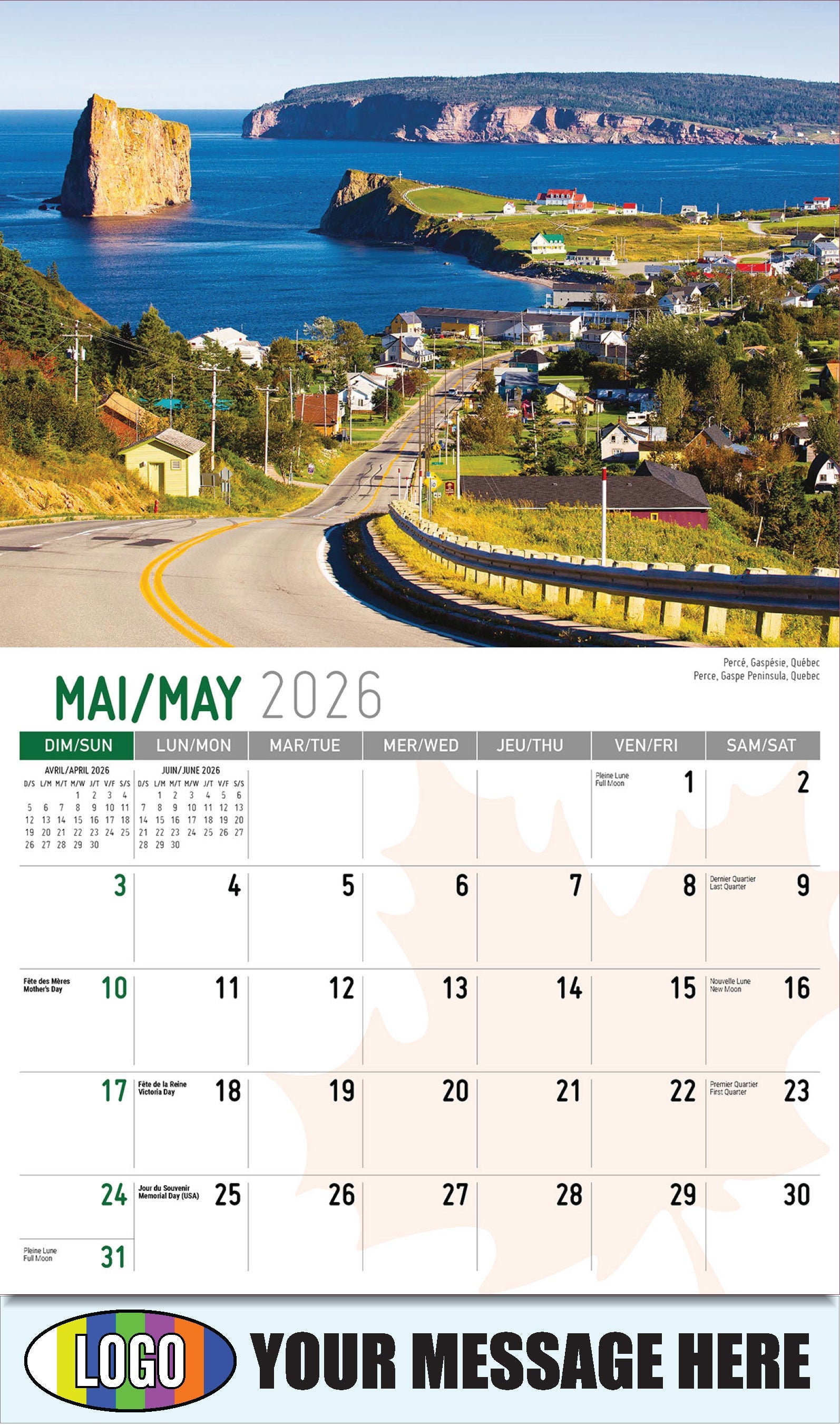 2026 Business Advertising Calendar - Scenes of Canada - Percé, Gaspésie, Québec
 - May