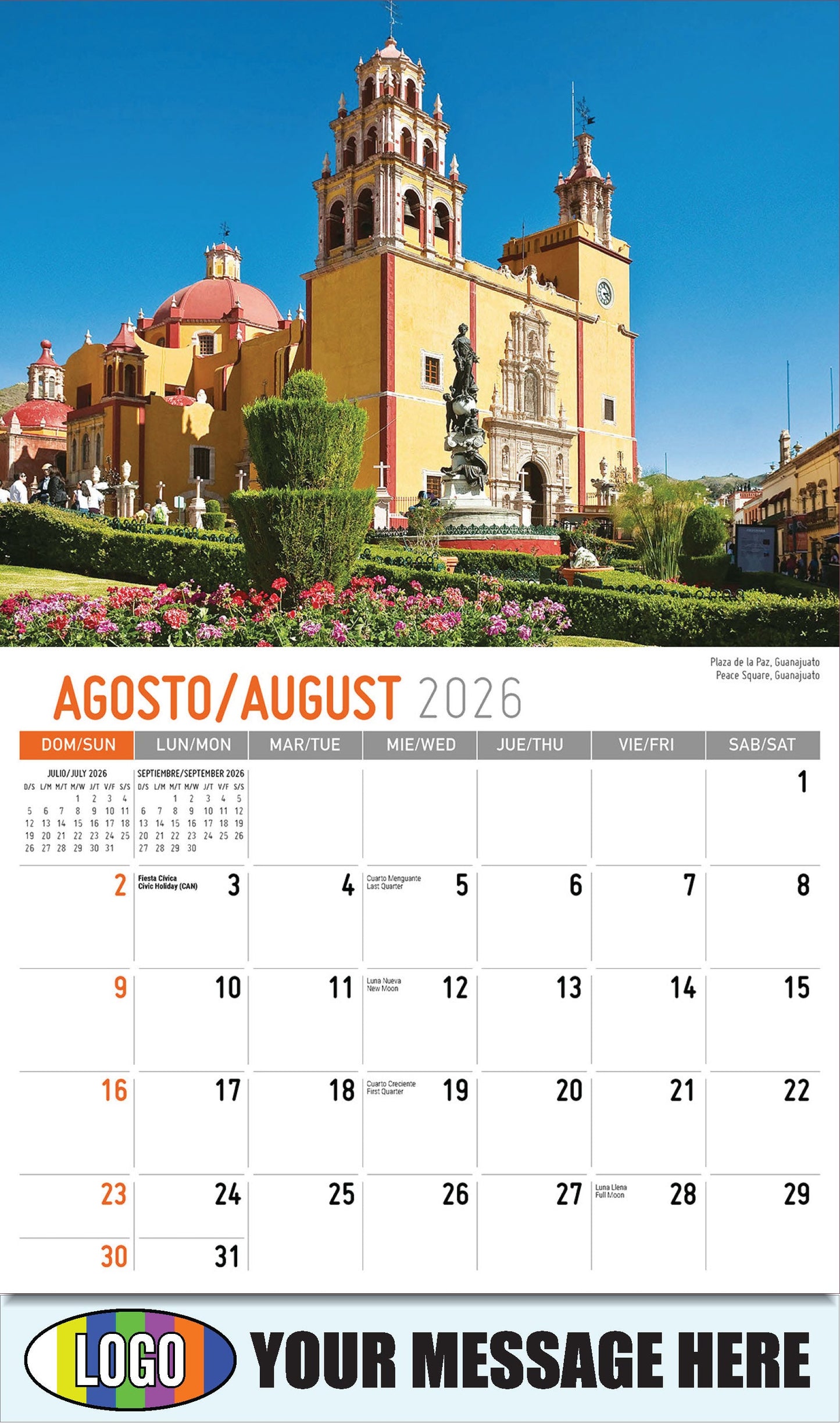 2026 Business Promo Calendar - Scenes of Mexico - Plaza de la Paz, Guanajuato
Peace Square, Guanajuato - August