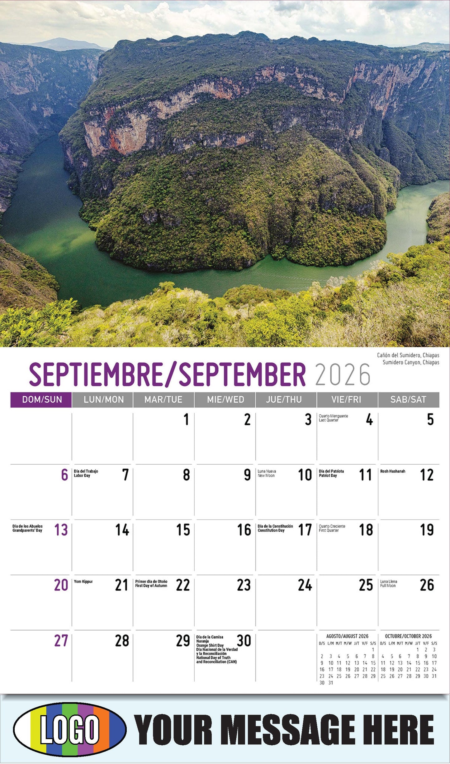 2026 Business Promo Calendar - Scenes of Mexico - Cañón del Sumidero, Chiapas
Sumidero Canyon, Chiapas - September
