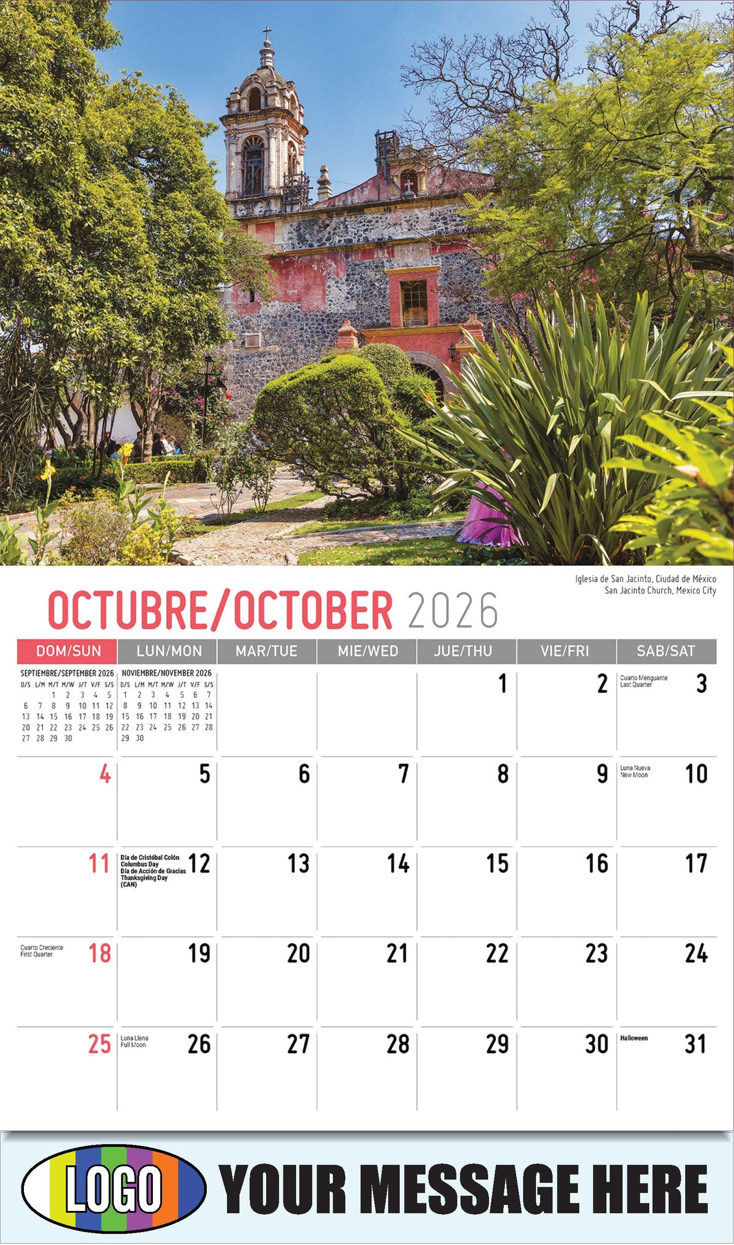 2026 Business Promotion Calendar - Scenes of Mexico - Iglesia de San Jacinto, Ciudad de México
San Jacinto Church, Mexico City - October
