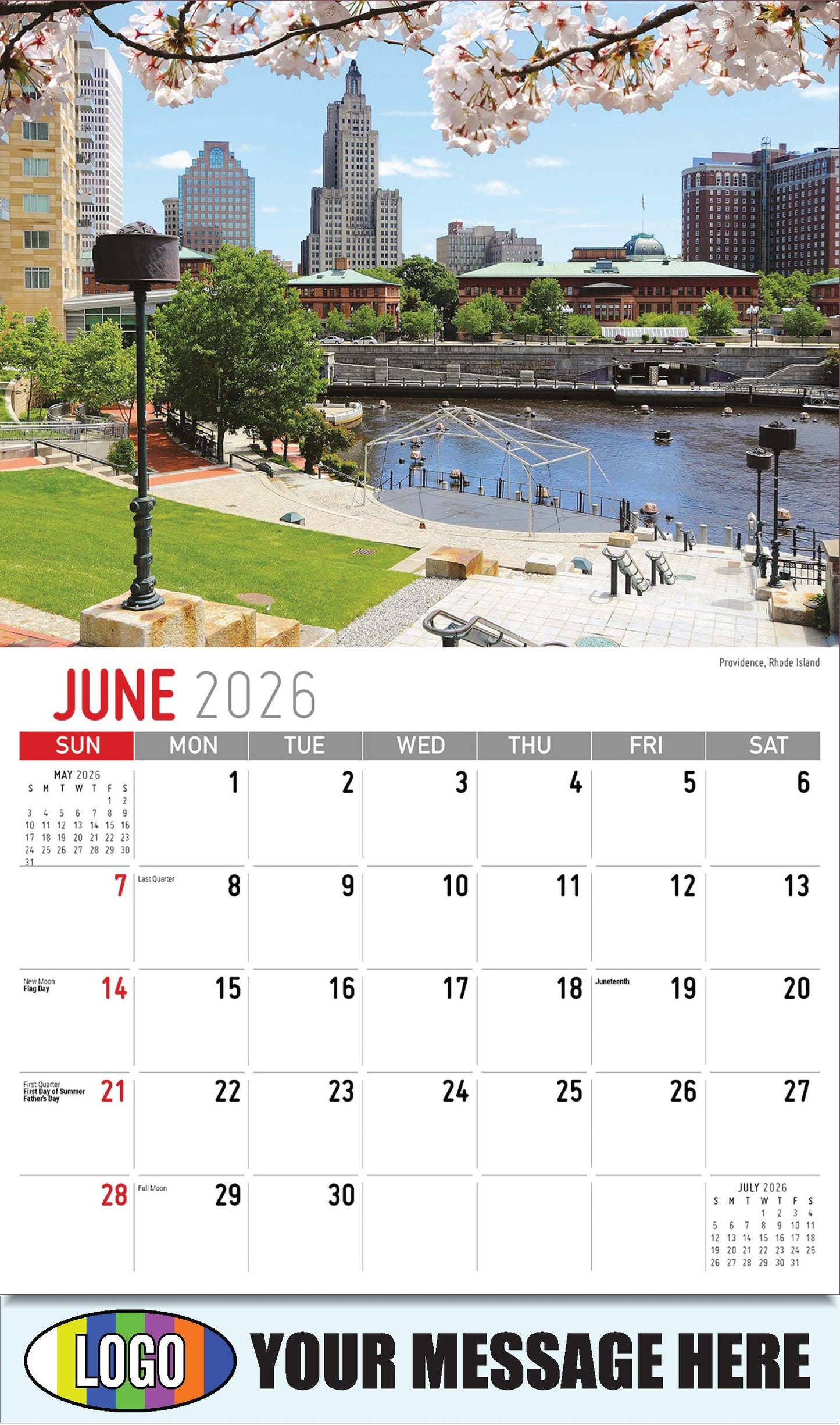 2026 Business Advertising Calendar - Scenes of New England - Providence, Rhode Island - June