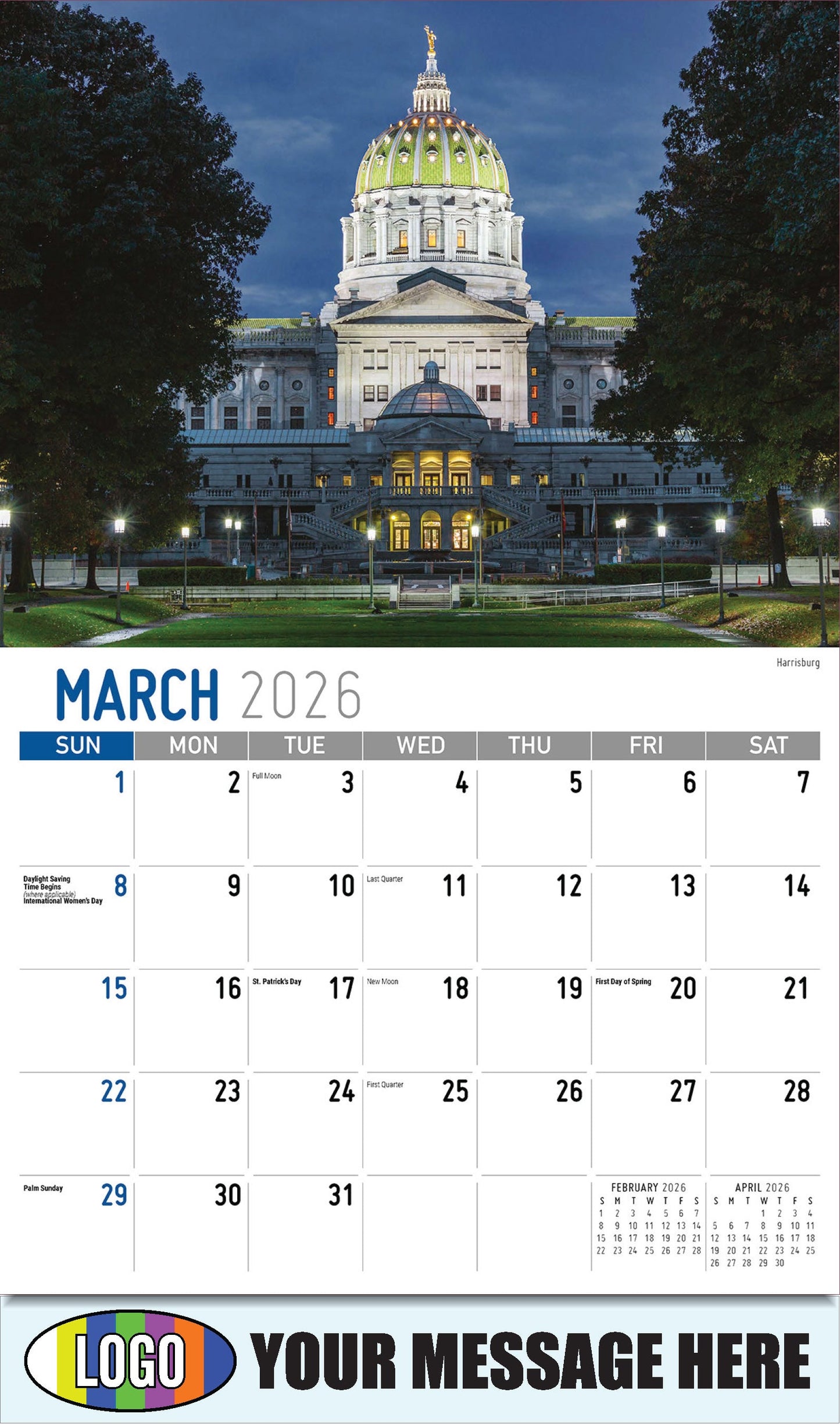 2026 Business Promotional Calendar - Scenes of Pennsylvania - Harrisburg - March