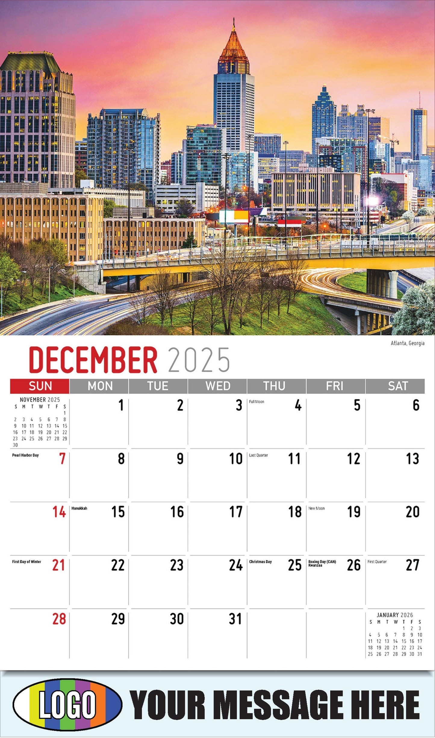 2026 Business Promotional Calendar - Scenes of Southeast USA - Atlanta, Georgia - December_a