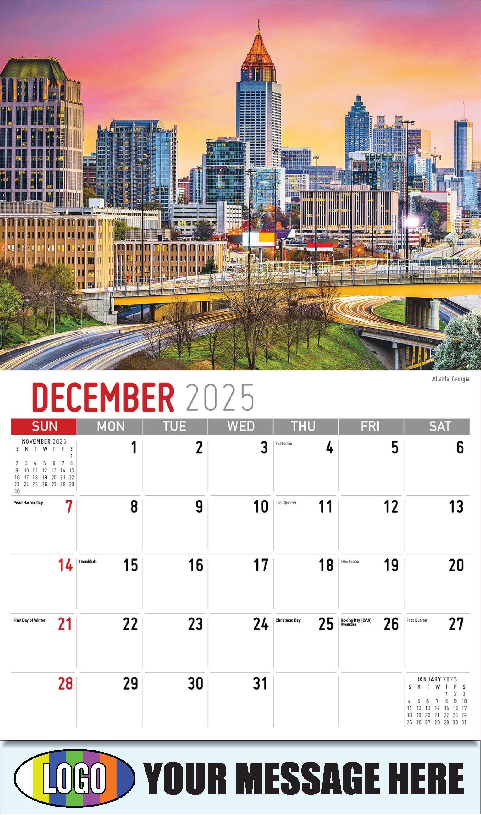 2026 Business Promotional Calendar - Scenes of Southeast USA - Atlanta, Georgia - December_a