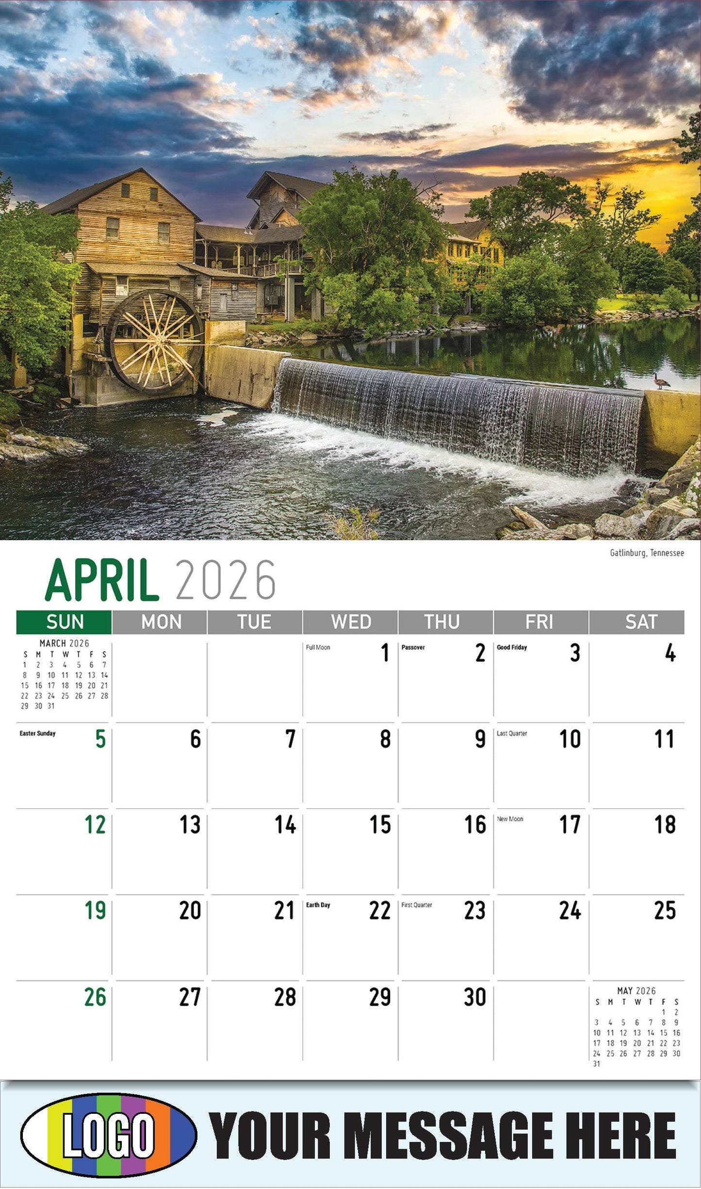 2026 Business Advertising Calendar - Scenes of Southeast USA - Gatlinburg, Tennessee - April