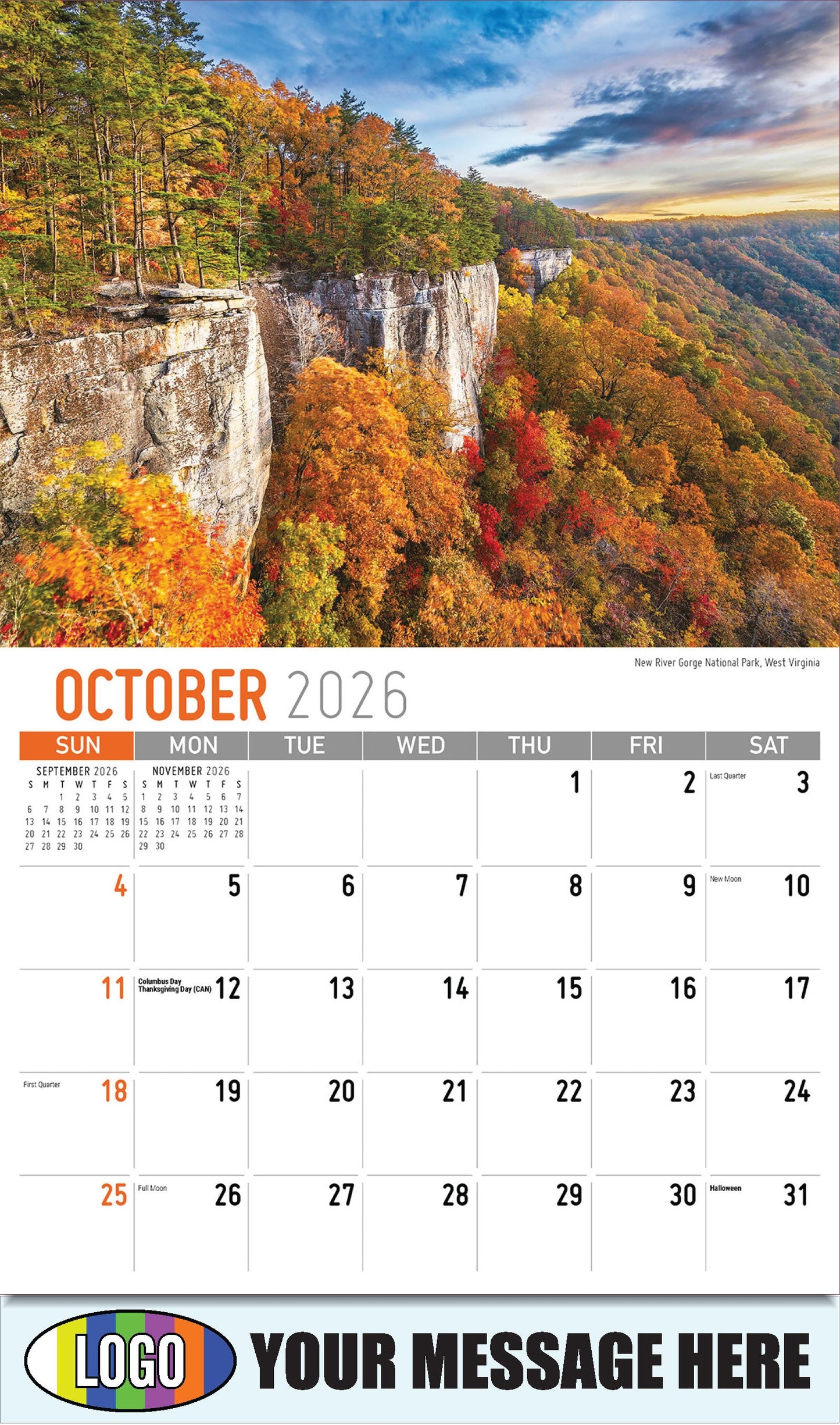 2026 Business Promotion Calendar - Scenes of Southeast USA -
New River Gorge National Park, West Virginia - October