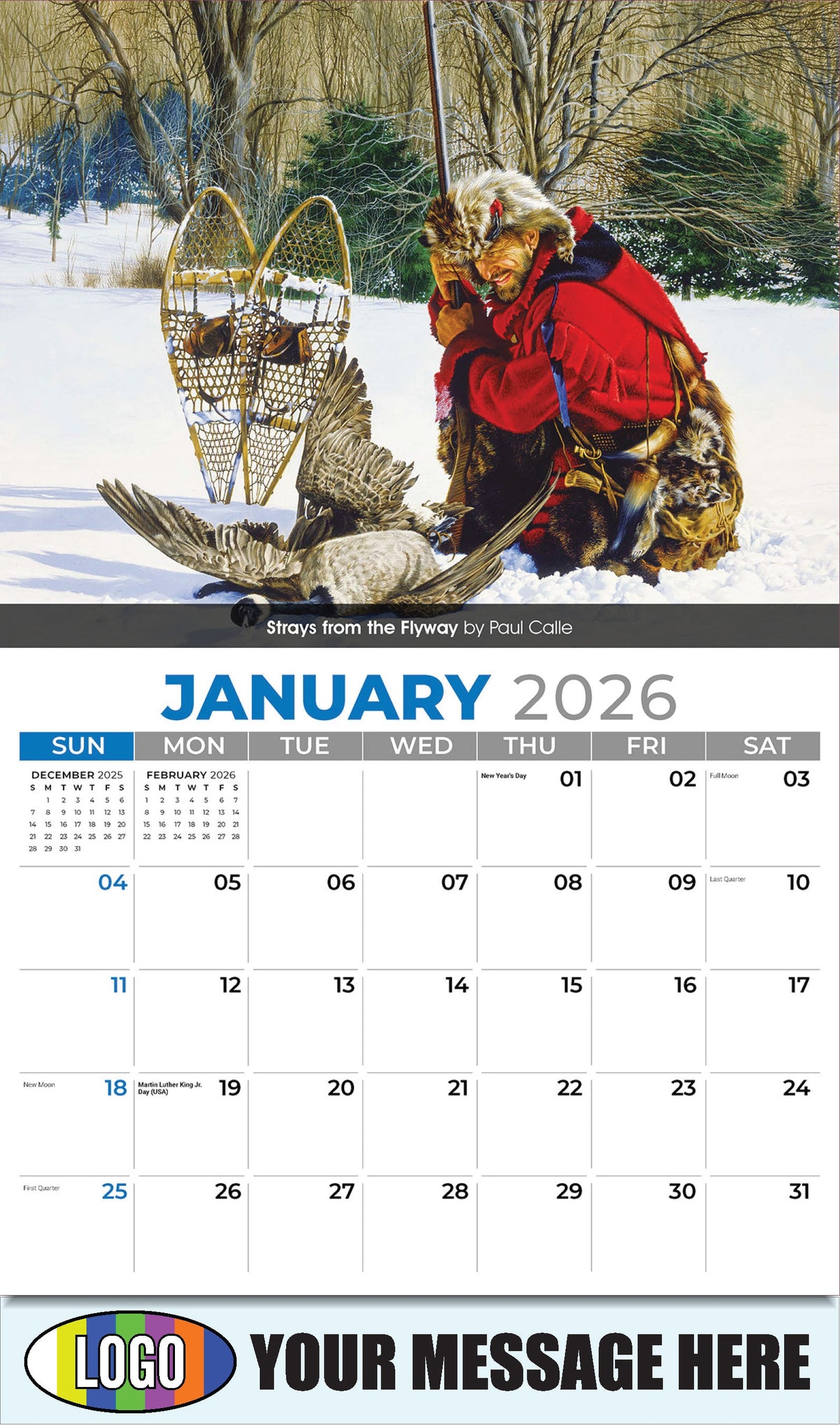 2026 Business Promotional Calendar - Spirit of the West - January - Strays from the Flyway by Paul Calle