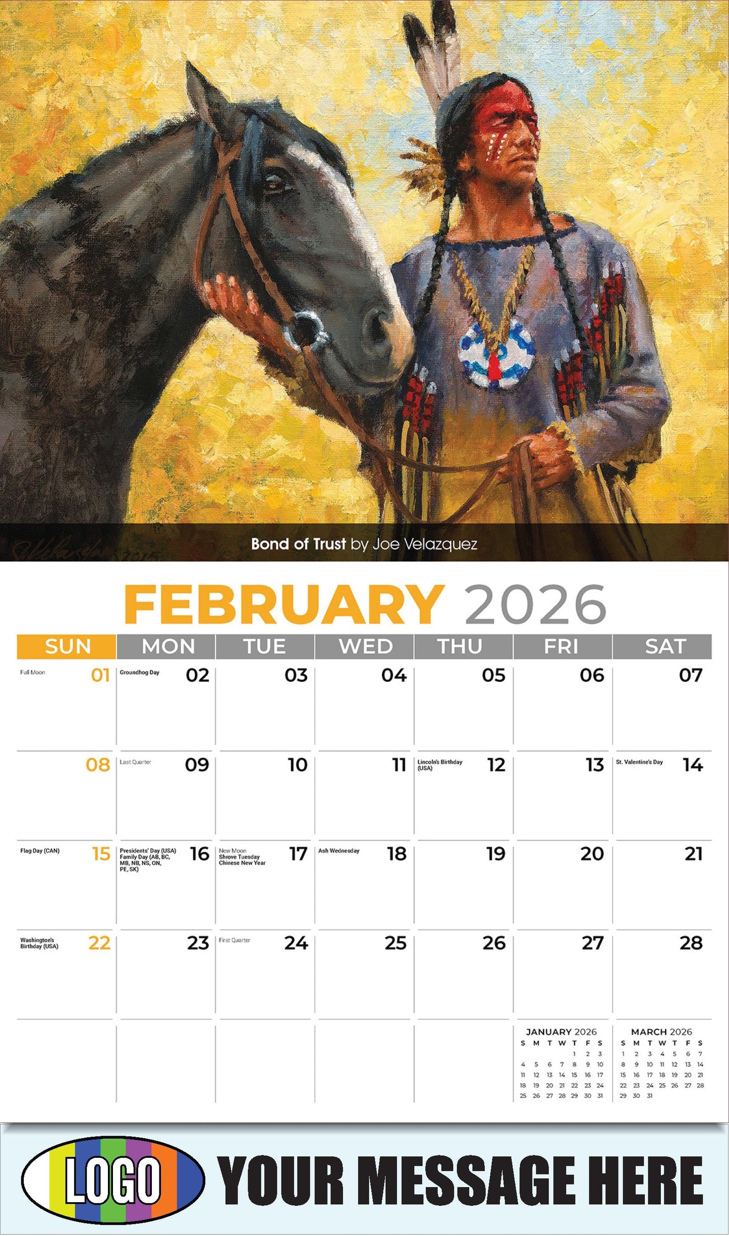 2026 Business Promotional Calendar - Spirit of the West - February - Bond of Trust by Joe Velazquez