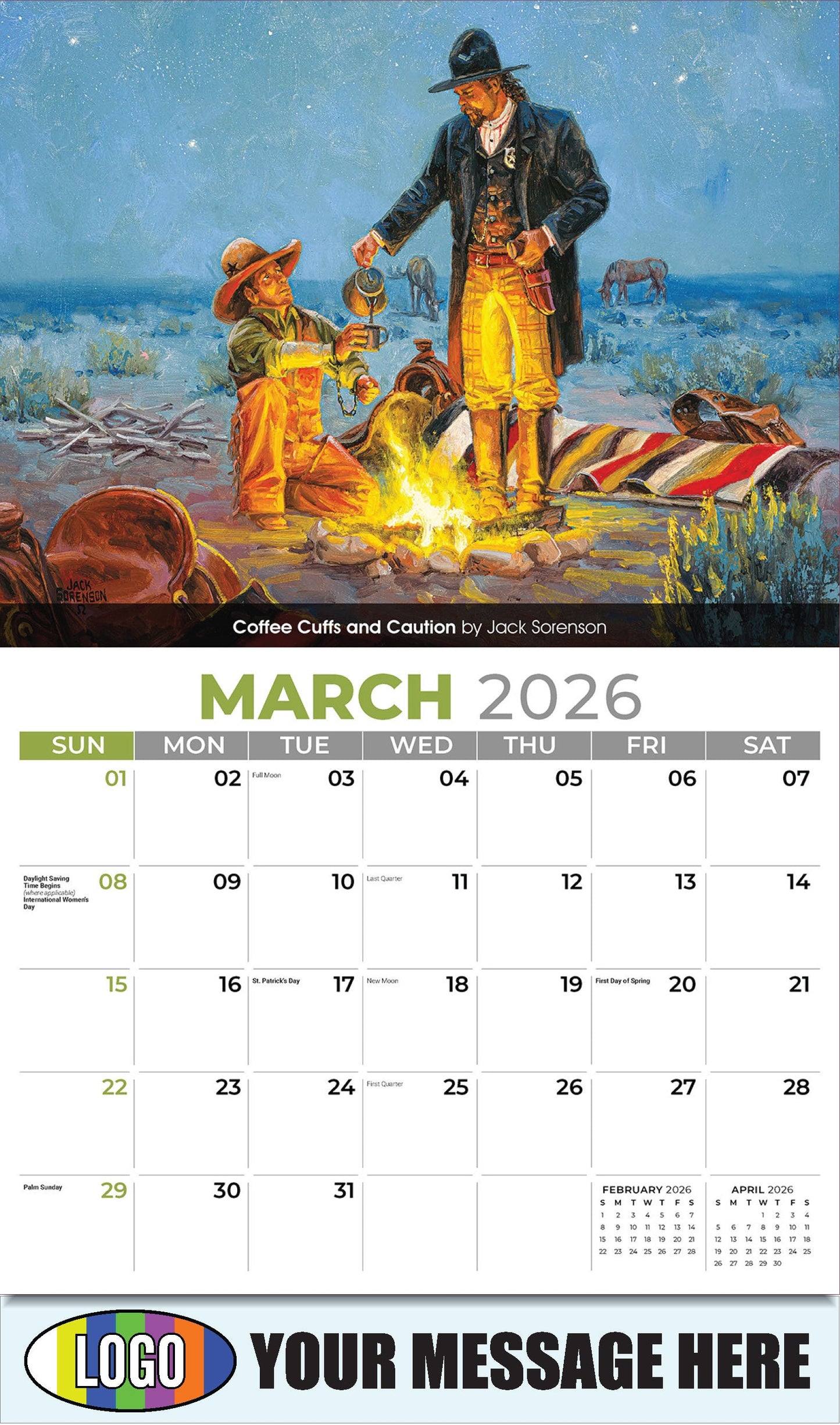 2026 Business Promotional Calendar - Spirit of the West - March - Coffee Cuffs and Caution by Jack Sorenson
