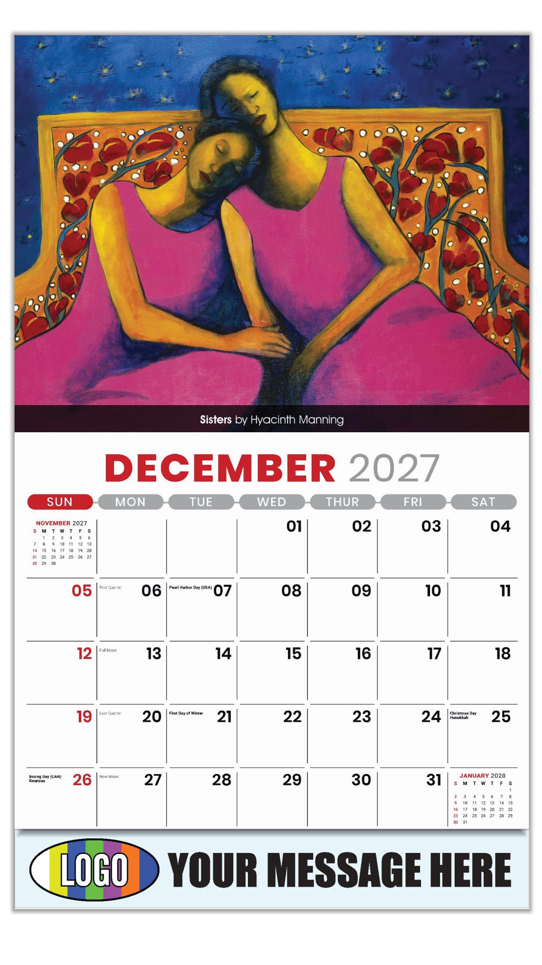 2027 Business Promotion Calendar - Celebration of African American Art - Sisters by Hyacinth Manning - December