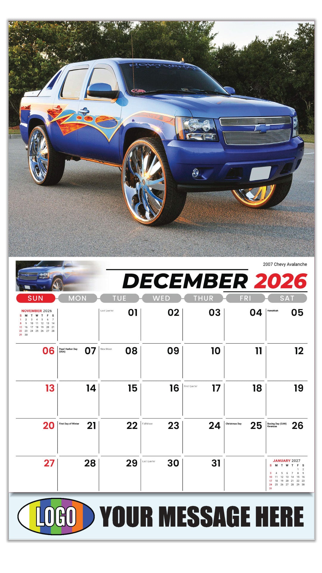 2027 Business Promotional Calendar - Pumped-Up Pickups - 2007 Chevy Avalanche - December_a