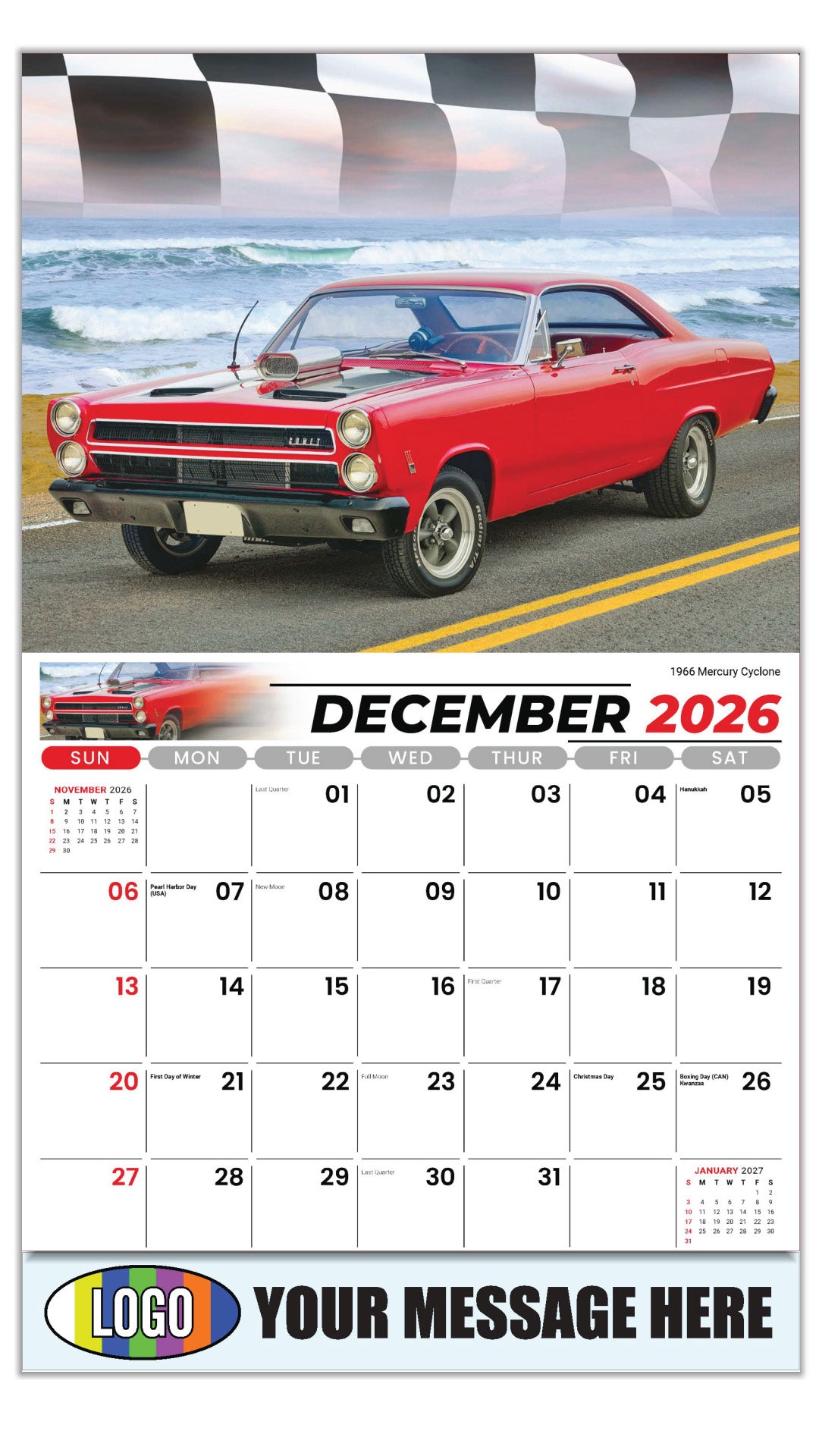 2027 Business Promotional Calendar - Road Warriors - 1966 Mercury Cyclone - December_a