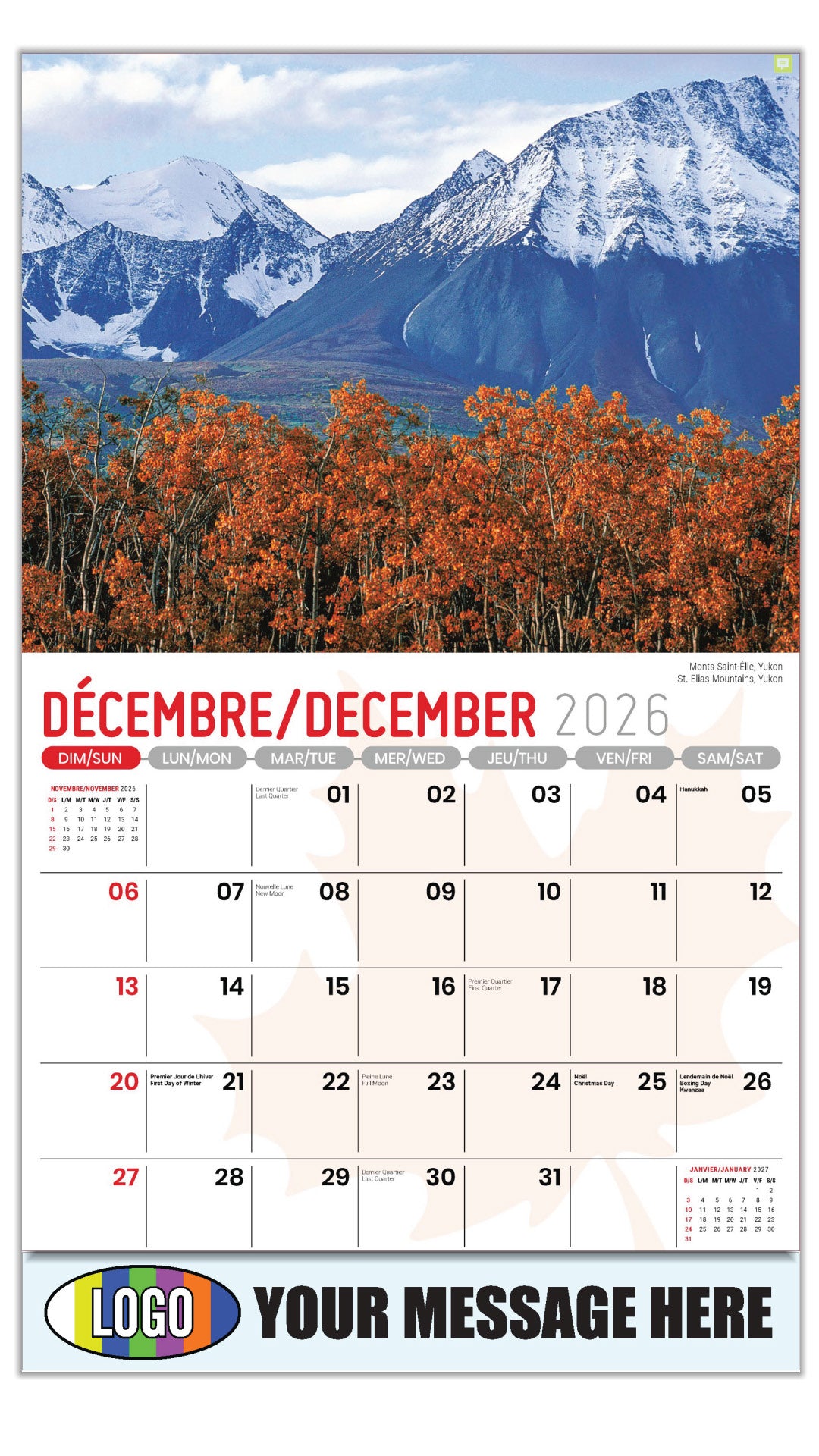 2027 Business Promotional Calendar - Scenes of Canada - Monts Saint-Élie, Yukon - December_a