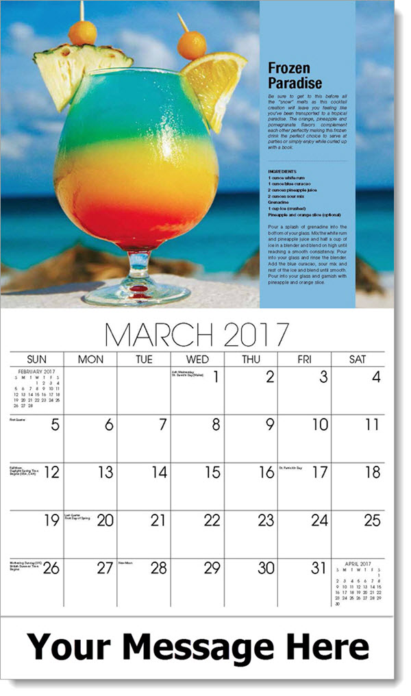 Drink Recipes Calendar ... Promotional Wall Calendars 2017 - Frozen Paradise - March ...