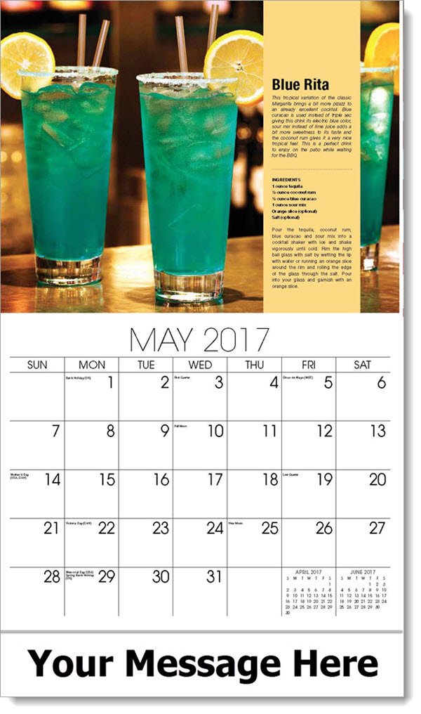 Drink Recipes Calendar ... 2017 Promotional Calendars - Blue Rita - May ...