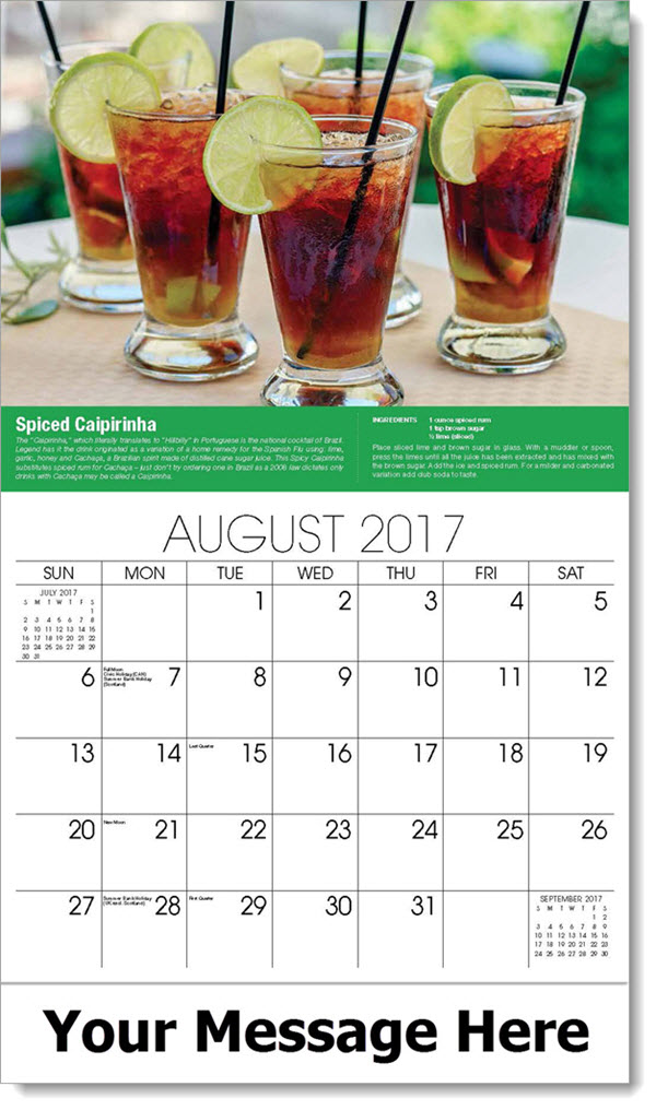 Drink Recipes Calendar ... Promotional Calendars 2017 - Caipirnha - August ...