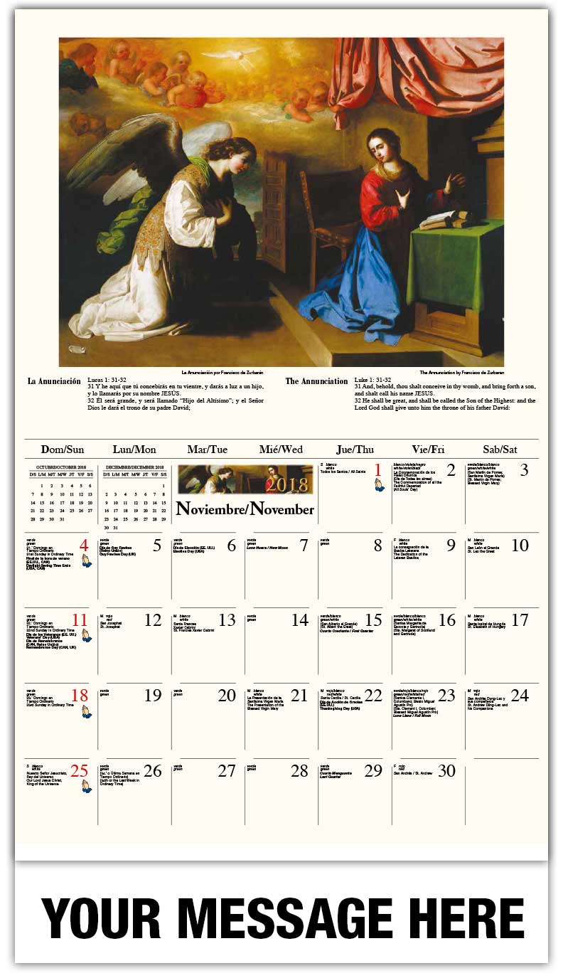 november calendar in sapinsh 2018