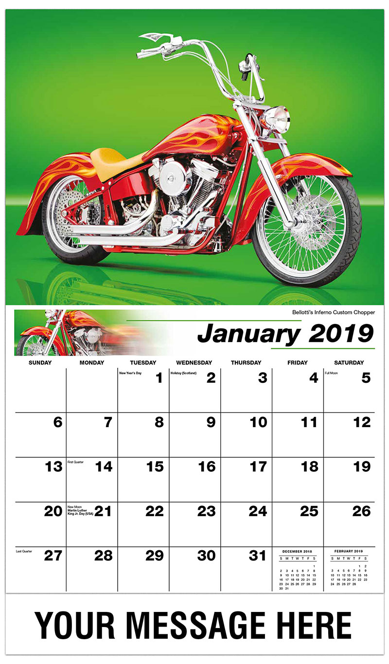 Custom Motorcycles Wall Calendar 65¢ Business advertising calendar