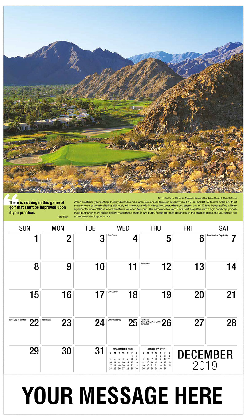Golf Swing Tips Best Golf Holes Calendar 65¢ Business Promo Calendar