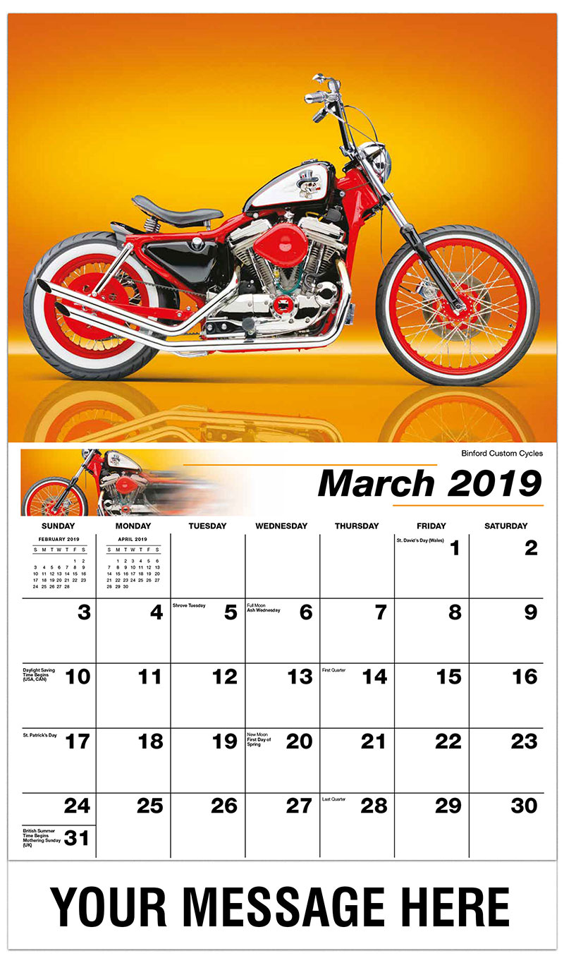 Custom Motorcycles Wall Calendar 65¢ Business advertising calendar